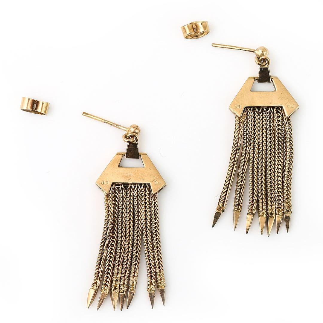 Contemporary Vintage 9ct Yellow Gold Foxtail Tassel Drop Earrings Circa 1980