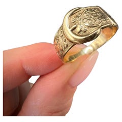 Anillo de hebilla/cinturón vintage de oro amarillo de 9 ct, grabado a mano, Hallmarked Londres 1981