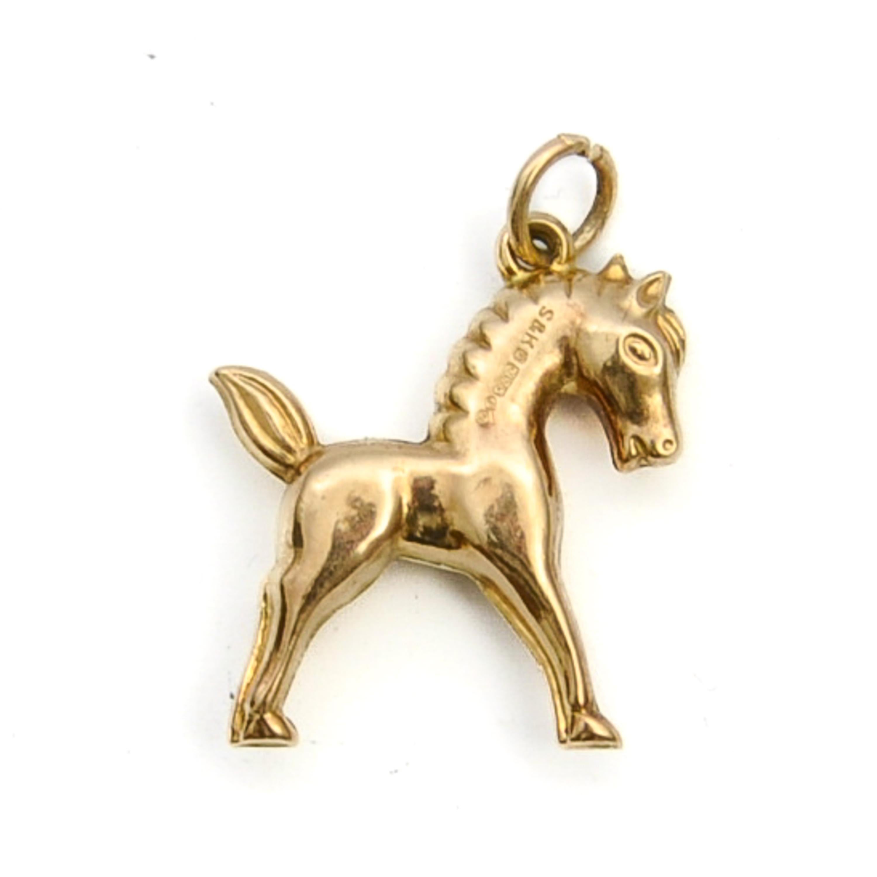 Vintage 9ct Yellow Gold Horse Charm Pendant In Good Condition For Sale In Rotterdam, NL