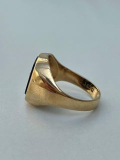 Vintage 9ct Yellow Gold Onyx & Diamond Signet Ring