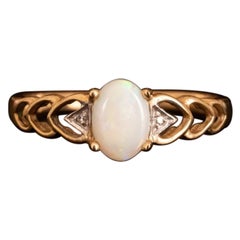 Vintage 9ct Yellow Gold Opal and Diamond Engagement Ring, Gold Heart Ring