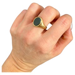 Vintage 9ct Yellow Gold, Oval Bloodstone Signet Ring, Hallmarked Birmingham 1947