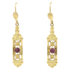 Vintage 9ct Yellow Gold Round Amethyst Drop earrings