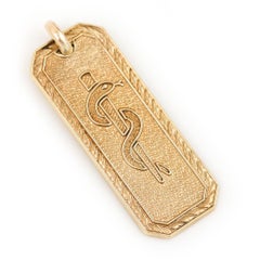 Vintage 9 Carat Yellow Gold Serpentine Medi-Tag Pendant, circa 1977