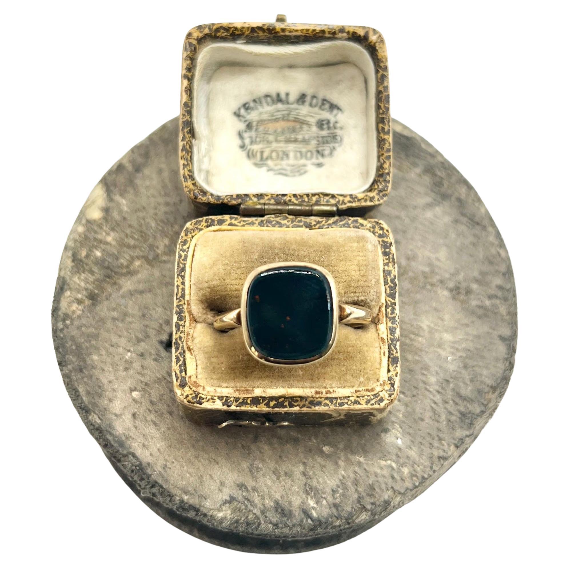 Vintage 9ct Yellow Gold Square Shaped Bloodstone Signet Ring, Hallmarked Chester
