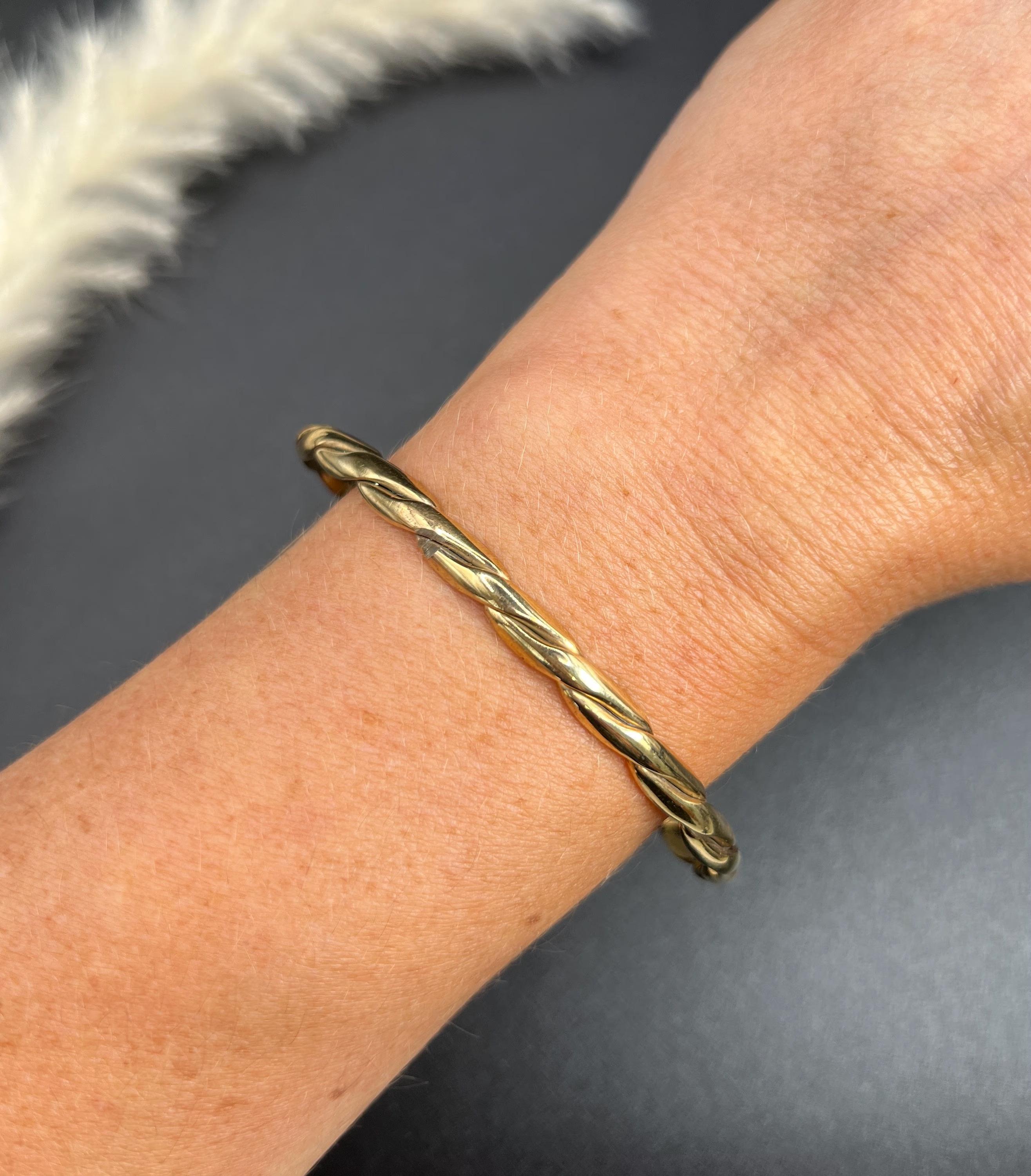 Vintage 9ct Yellow Gold Stamped, 1980s Fancy Twisted Torque Bangle 2