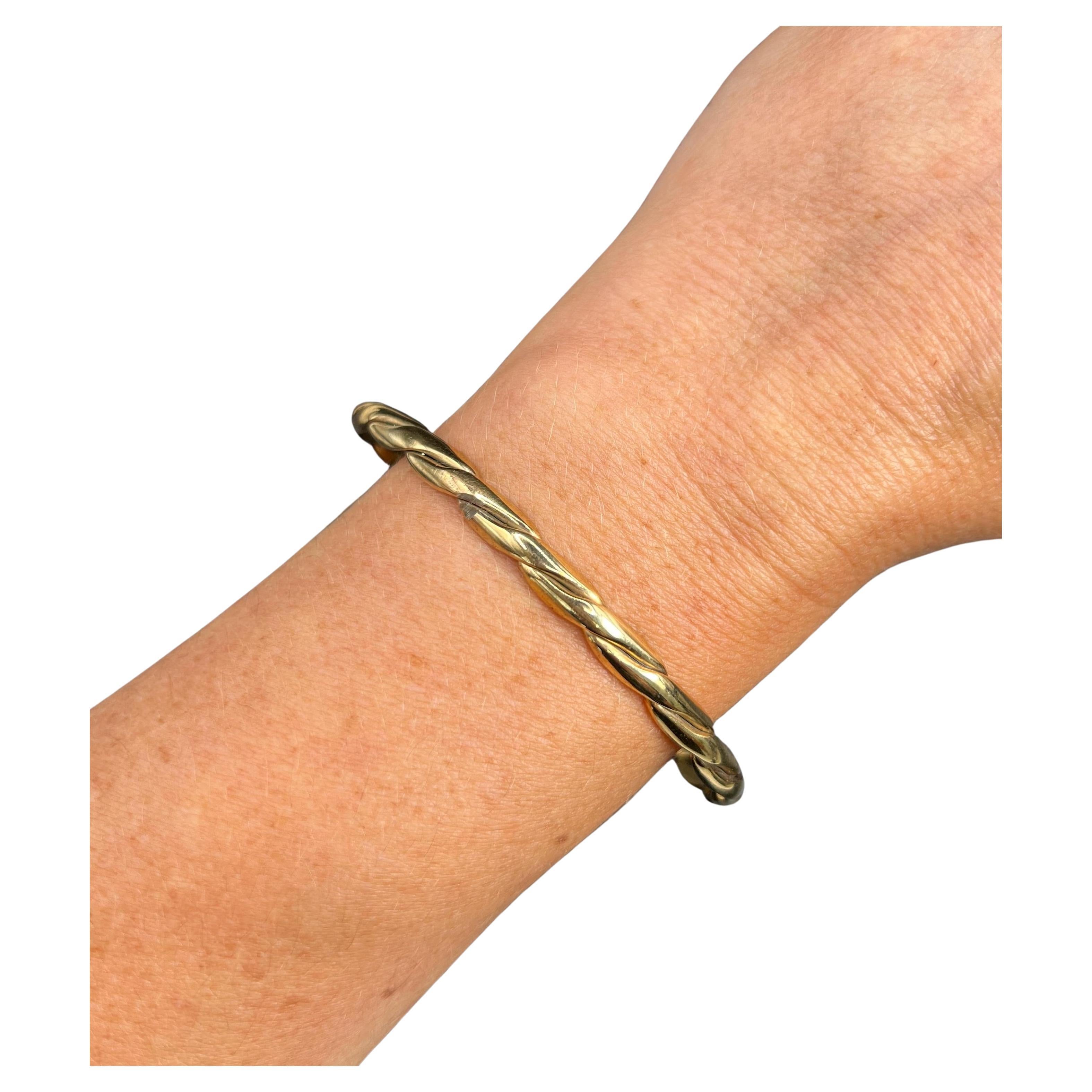 Vintage 9ct Yellow Gold Stamped, 1980s Fancy Twisted Torque Bangle