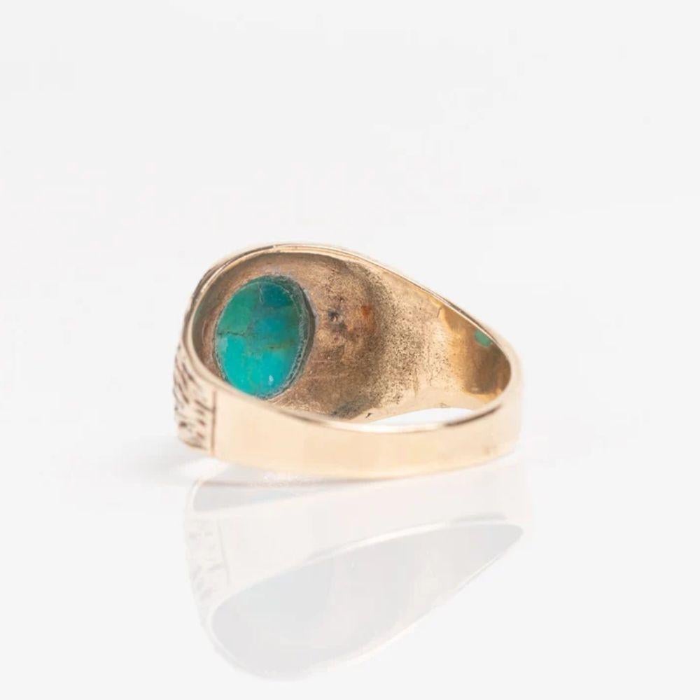Vintage 9ct Yellow Gold Turquoise Oval Signet Ring In Good Condition In Portland, England