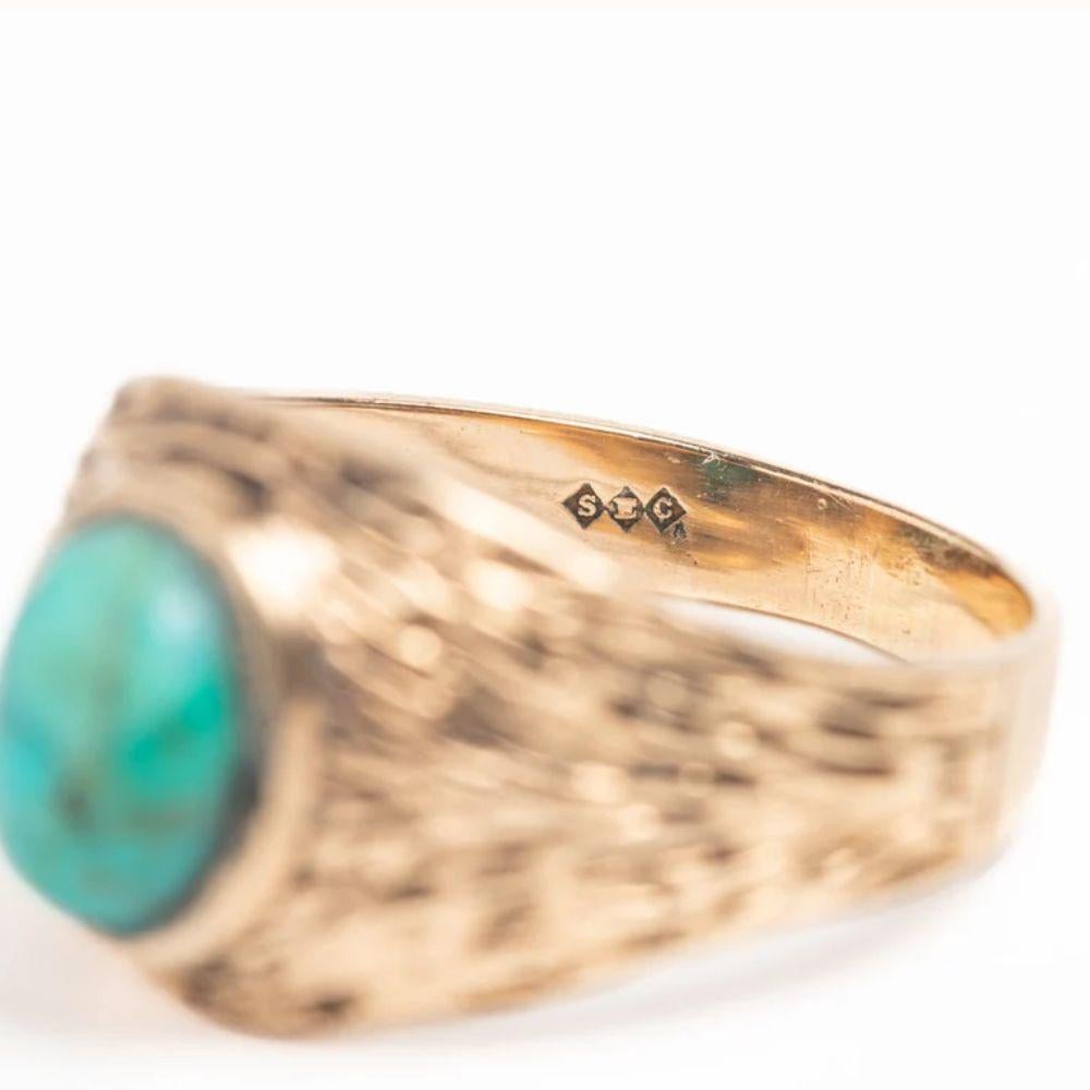Vintage 9ct Yellow Gold Turquoise Oval Signet Ring 1