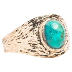Vintage 9ct Yellow Gold Turquoise Oval Signet Ring
