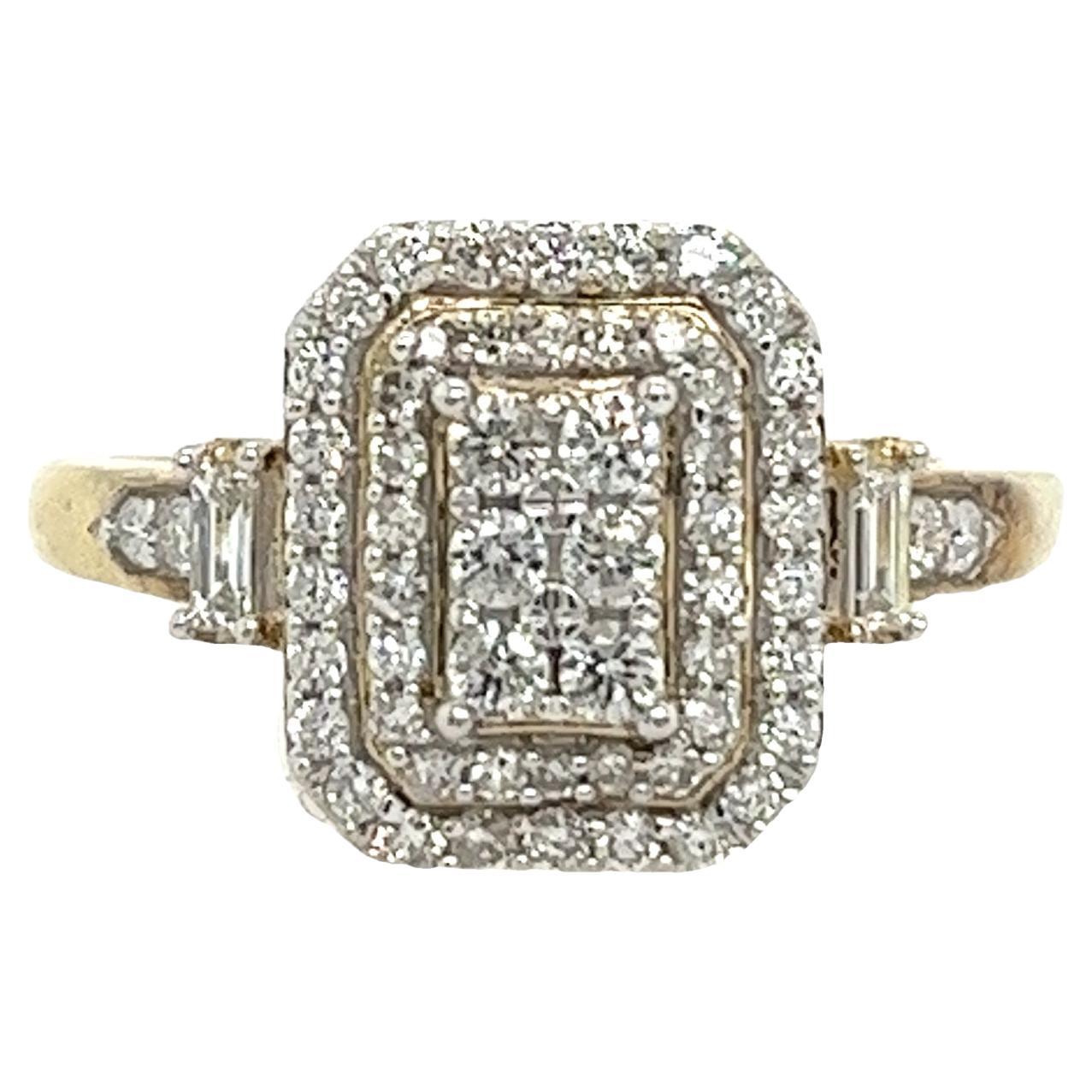 Vintage 9ct Yellow & White Gold Diamond Cluster Ring Set With 0.63ct Diamonds For Sale