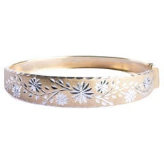 Vintage 9ct Yellow & White Gold Engraved Bangle