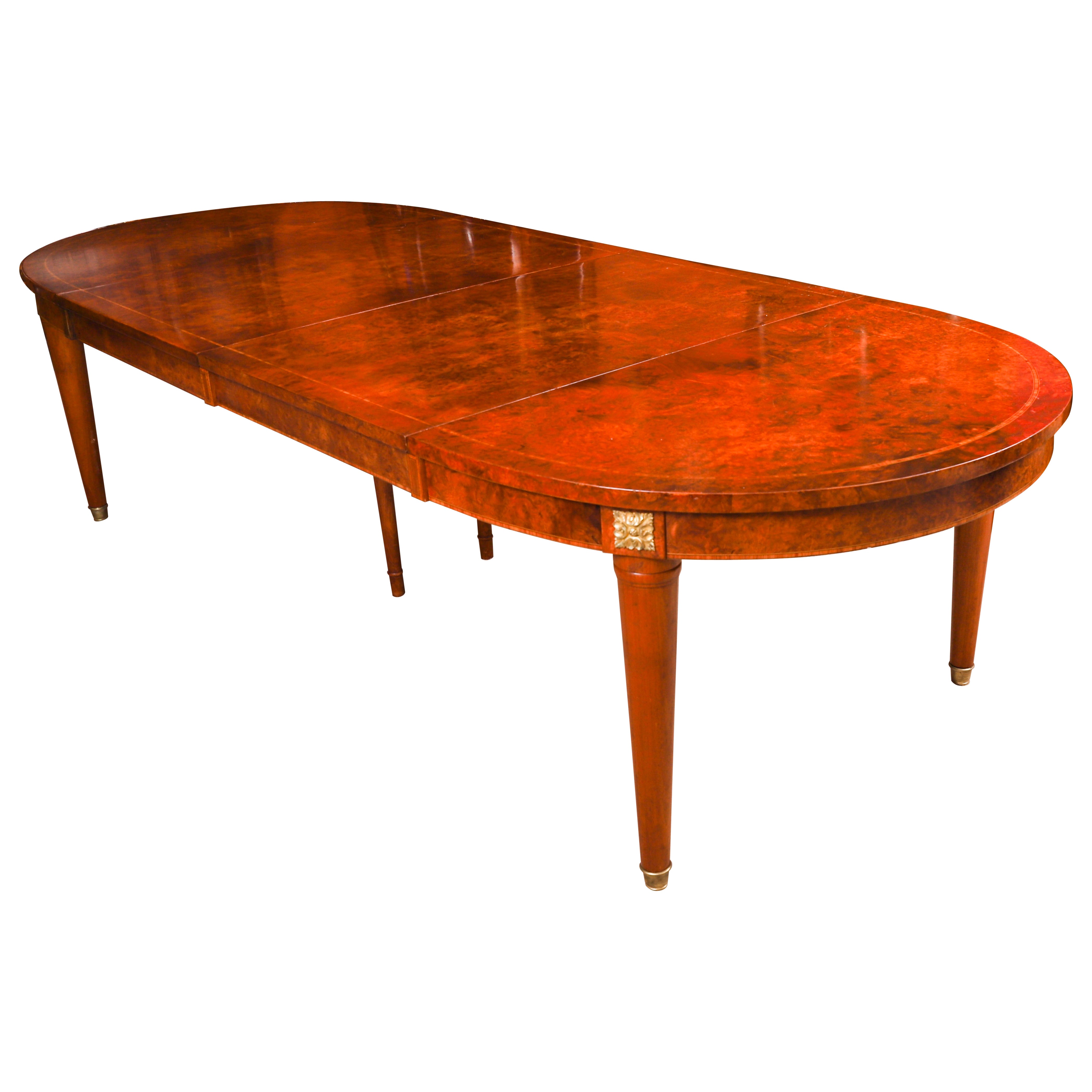 Vintage 9ft French Empire Revival Burr Walnut Dining Table 20th Century