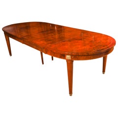 Vintage 9ft French Empire Revival Burr Walnut Dining Table 20th Century