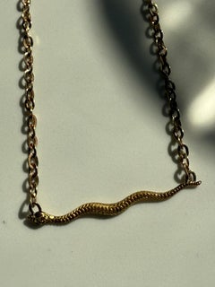 Vintage 9K/ 14K Yellow Gold Snake Necklace with Rubies and Diamond.