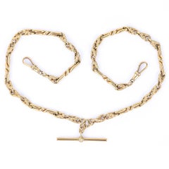 Vintage 9 Karat Yellow Gold Fancy Twist Link Albert Watch Chain, 18", 43g