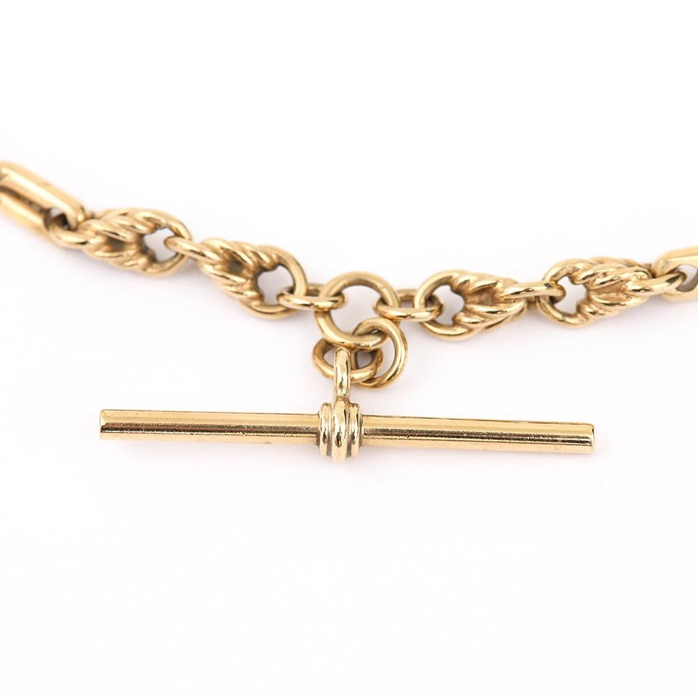 Women's or Men's Vintage 9 Karat Yellow Gold Fancy Twist Link Albert Watch Chain, 18