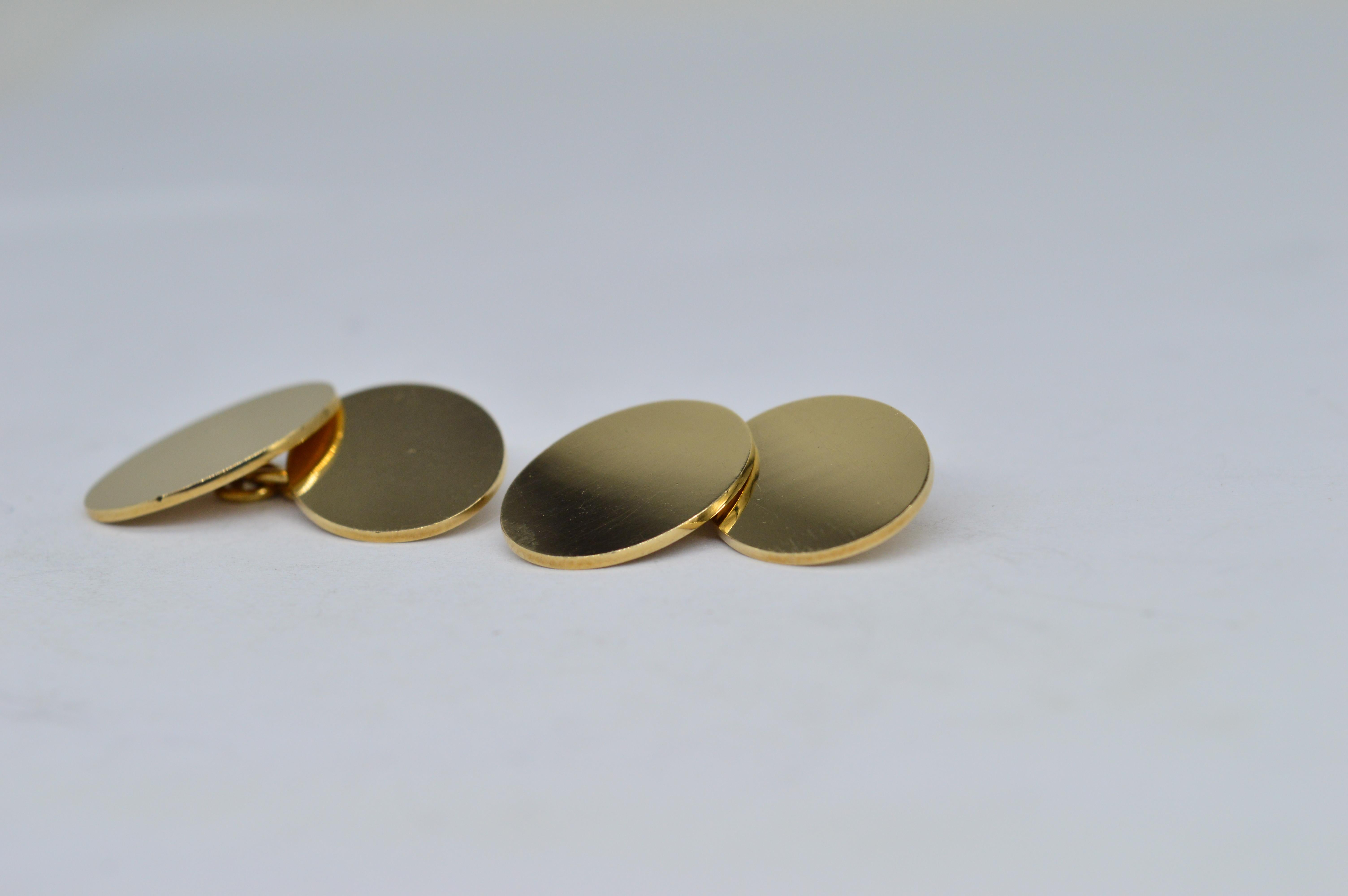 Manschettenknöpfe im Vintage-Stil aus 9 Karat Gold mit Gravur im Londoner Art déco-Stil im Zustand „Hervorragend“ im Angebot in Benfleet, GB