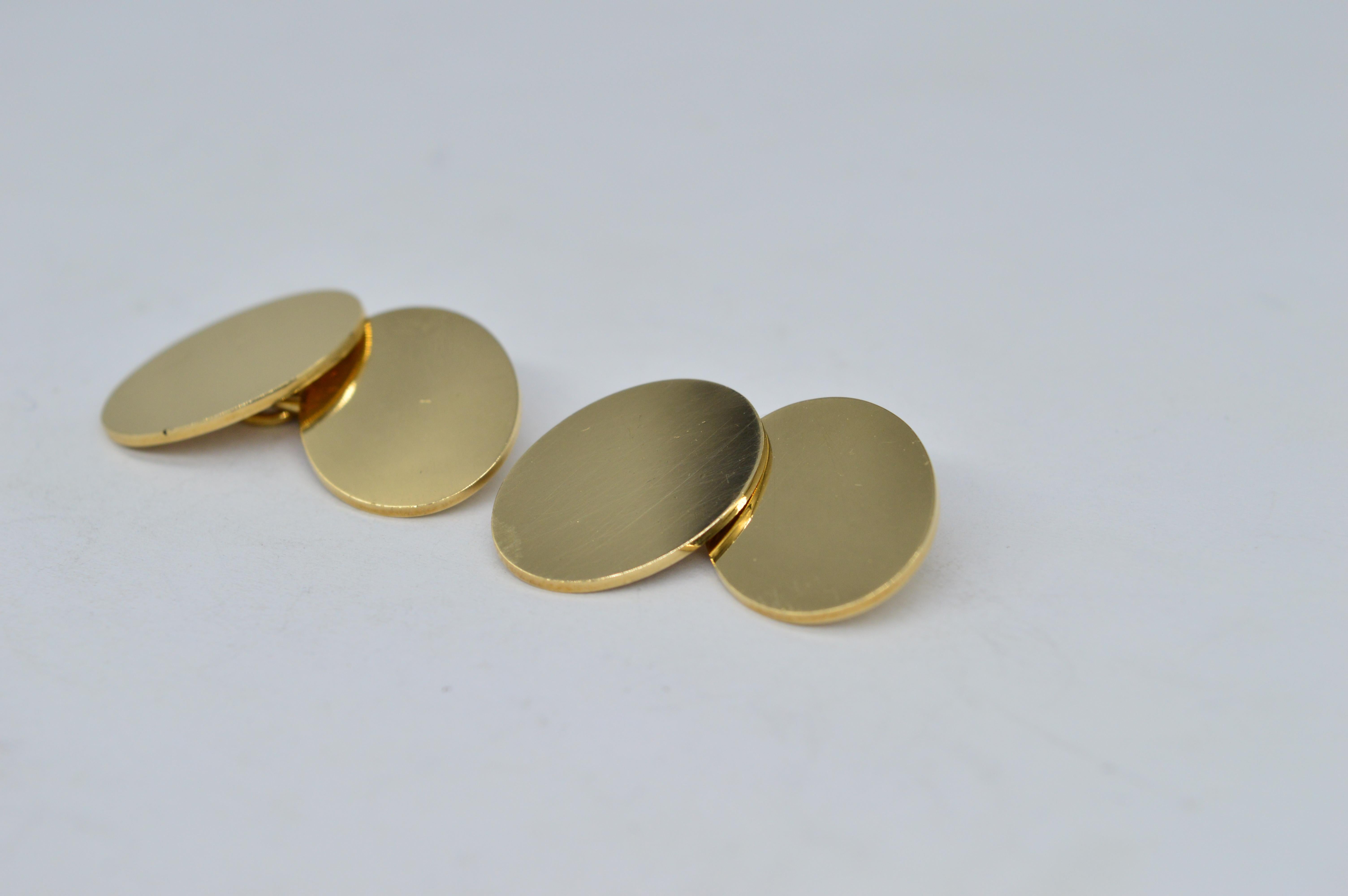 Vintage 9k Gold Aspinal of London Engravable Art Deco Luxury Statement Cufflinks In Excellent Condition For Sale In Benfleet, GB