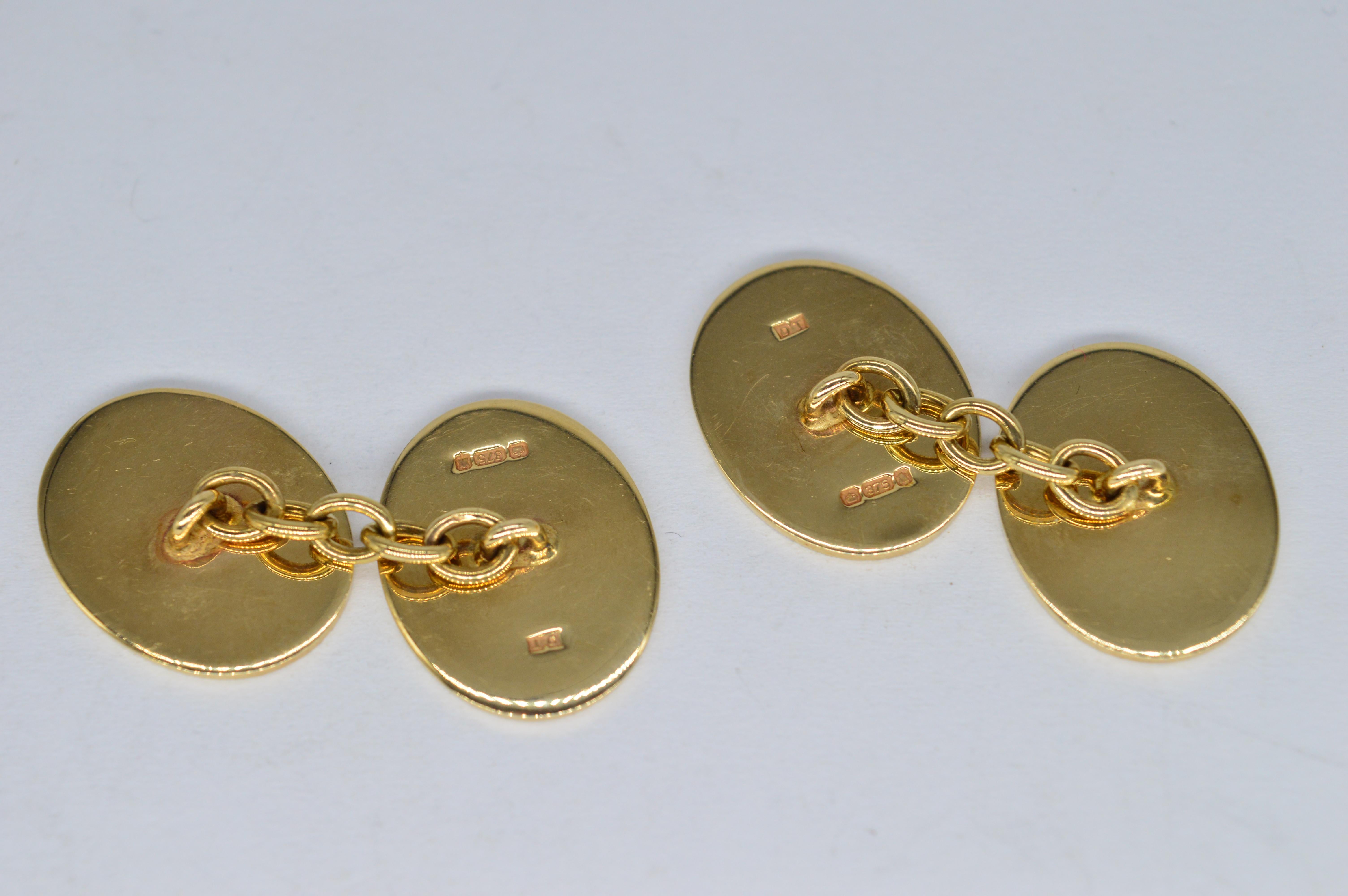 Women's or Men's Vintage 9k Gold Aspinal of London Engravable Art Deco Luxury Statement Cufflinks For Sale