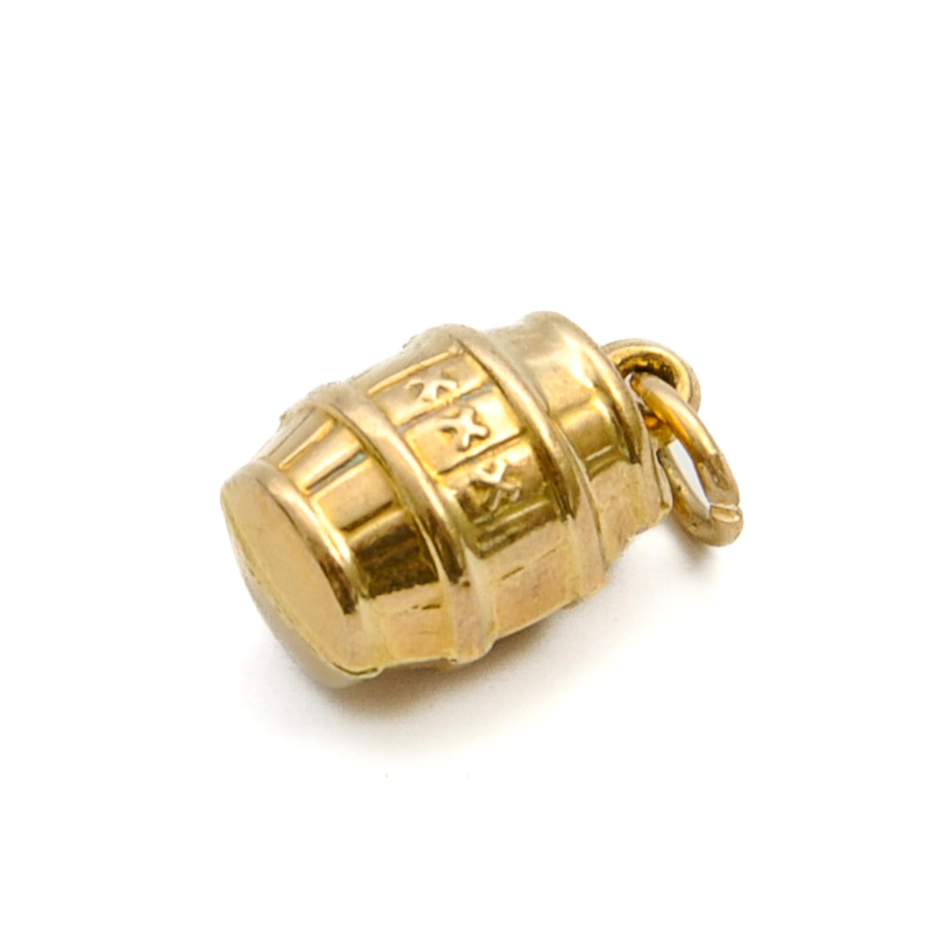 Women's Vintage 9K Gold Barrel Charm Pendant For Sale