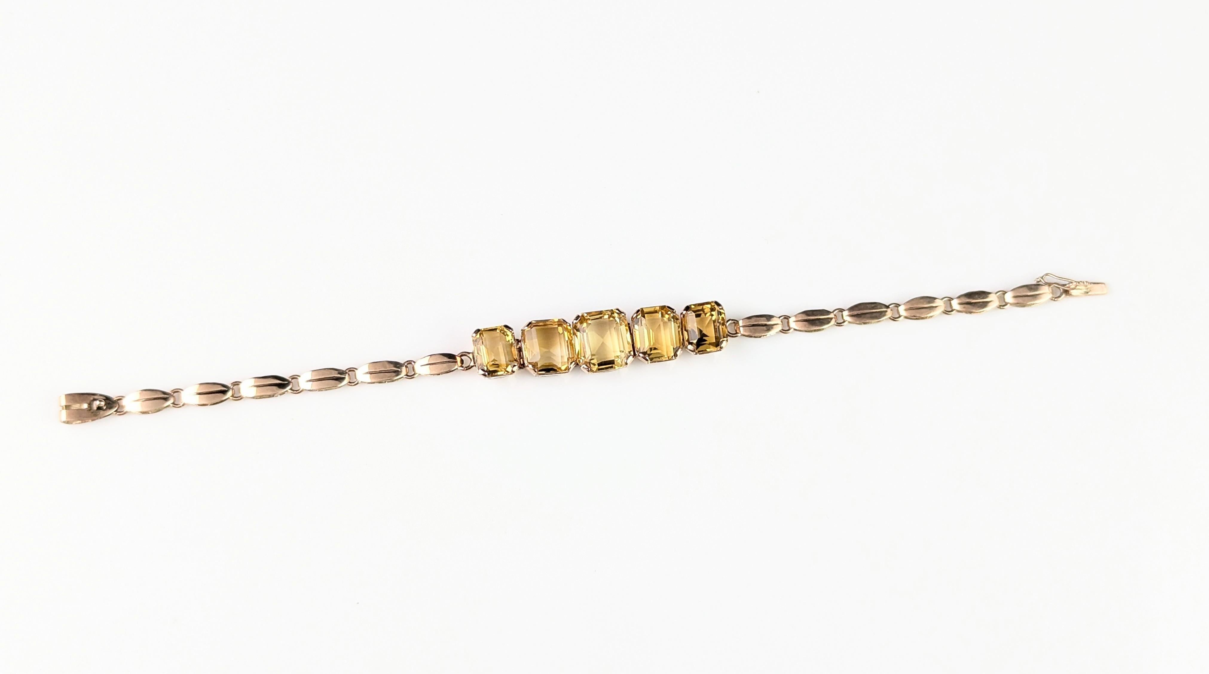 Bracelet vintage en or 9k Citrine, lien fantaisie en vente 7