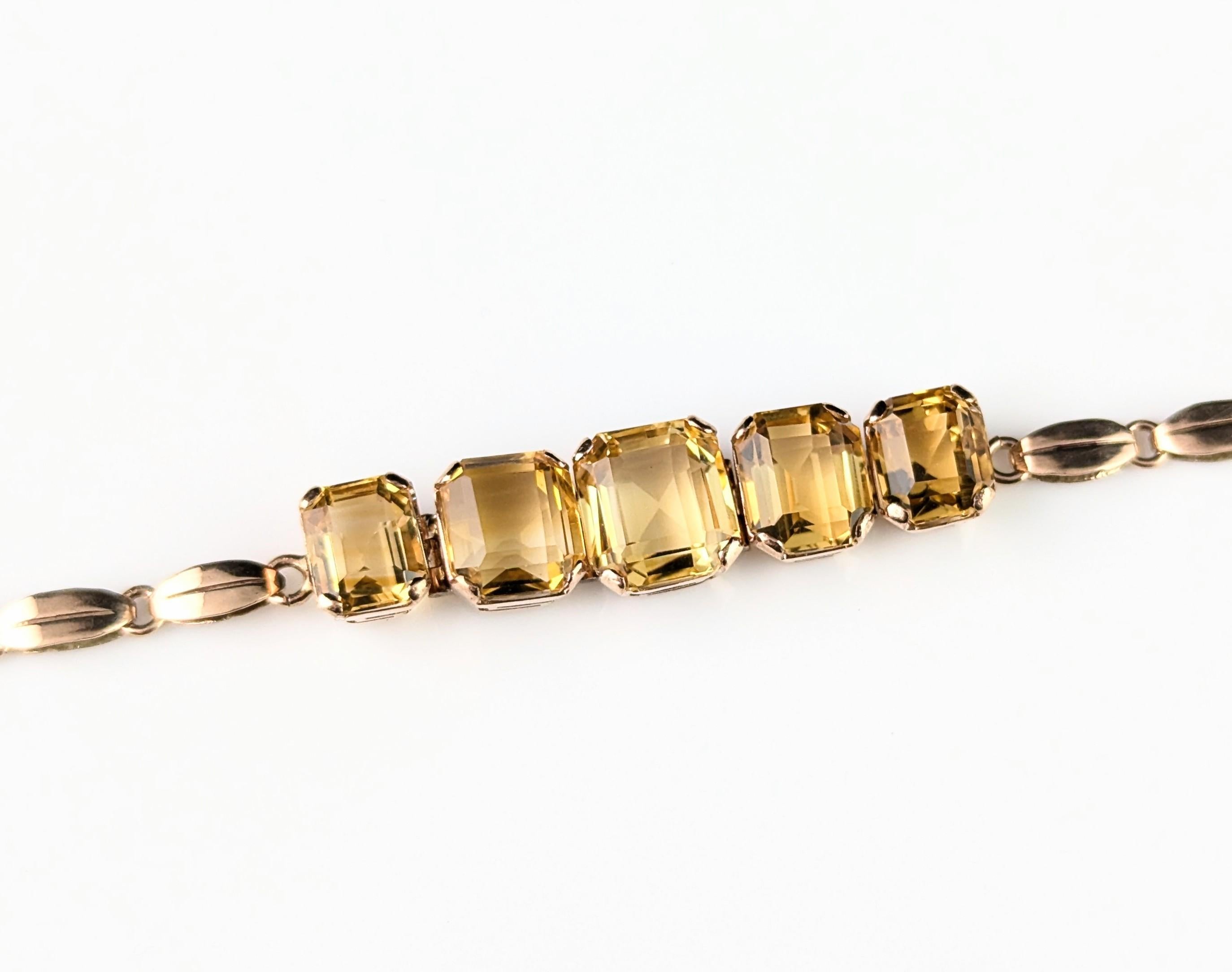 Bracelet vintage en or 9k Citrine, lien fantaisie en vente 8