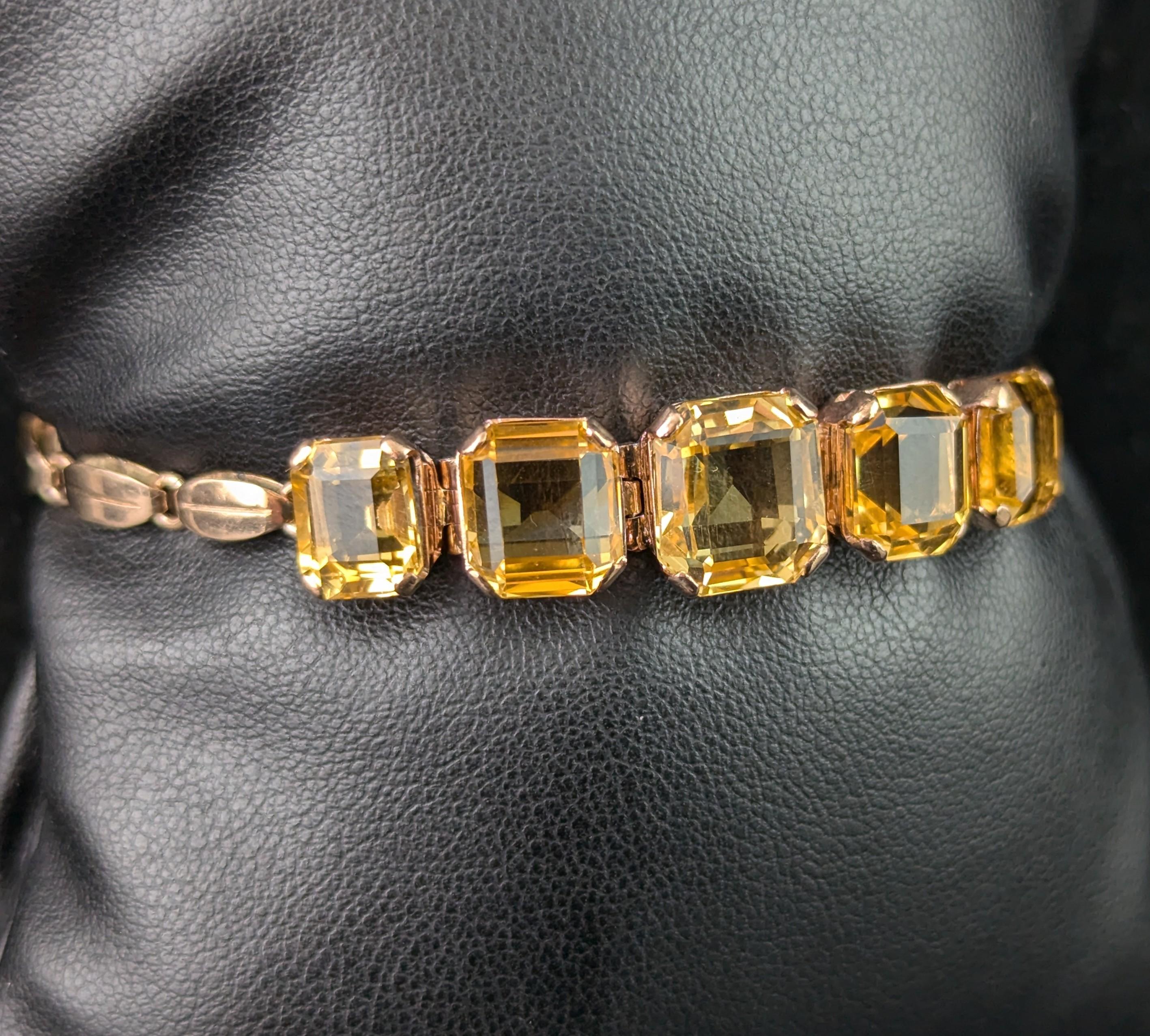 Art déco Bracelet vintage en or 9k Citrine, lien fantaisie en vente