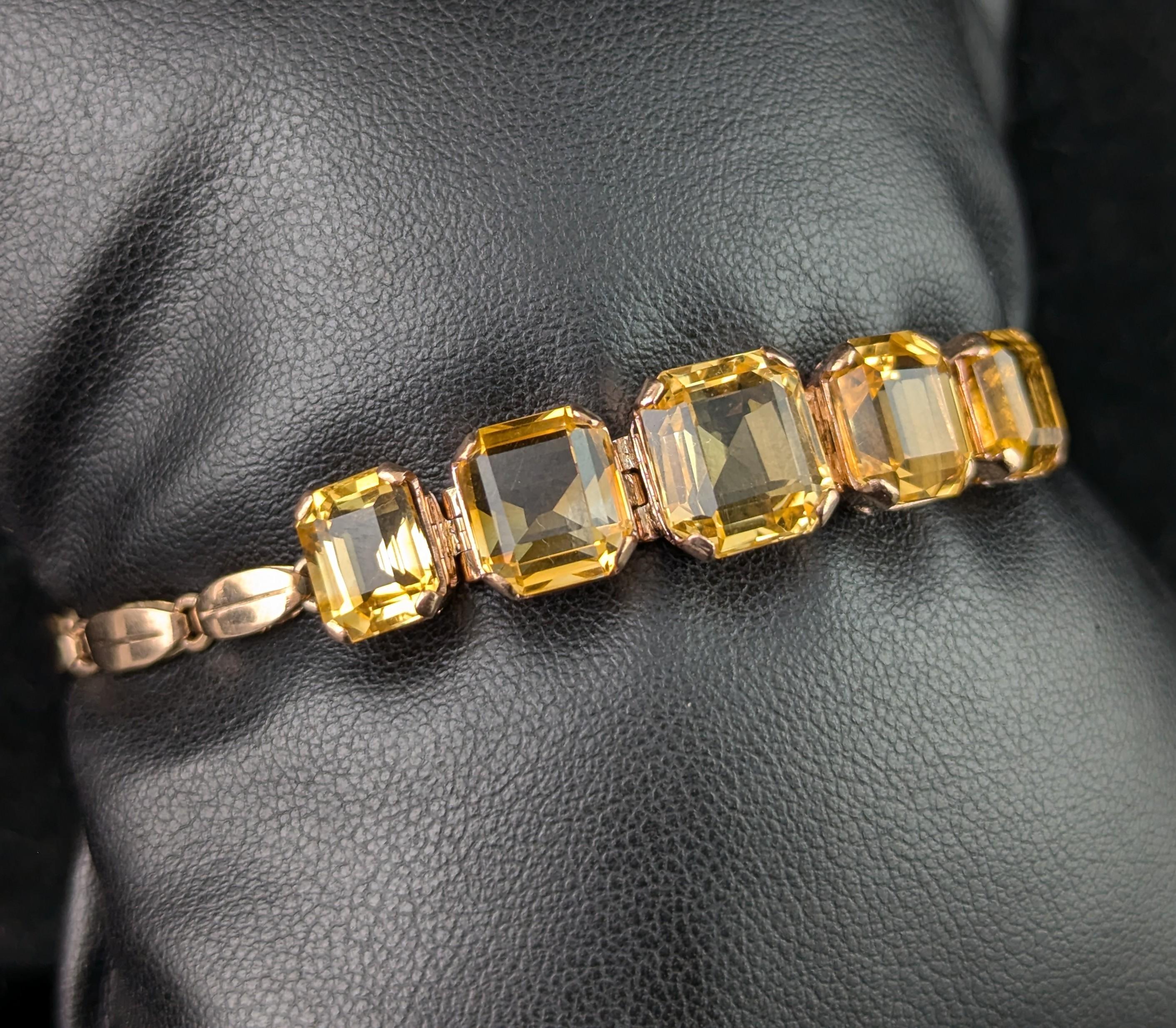 Taille émeraude Bracelet vintage en or 9k Citrine, lien fantaisie en vente
