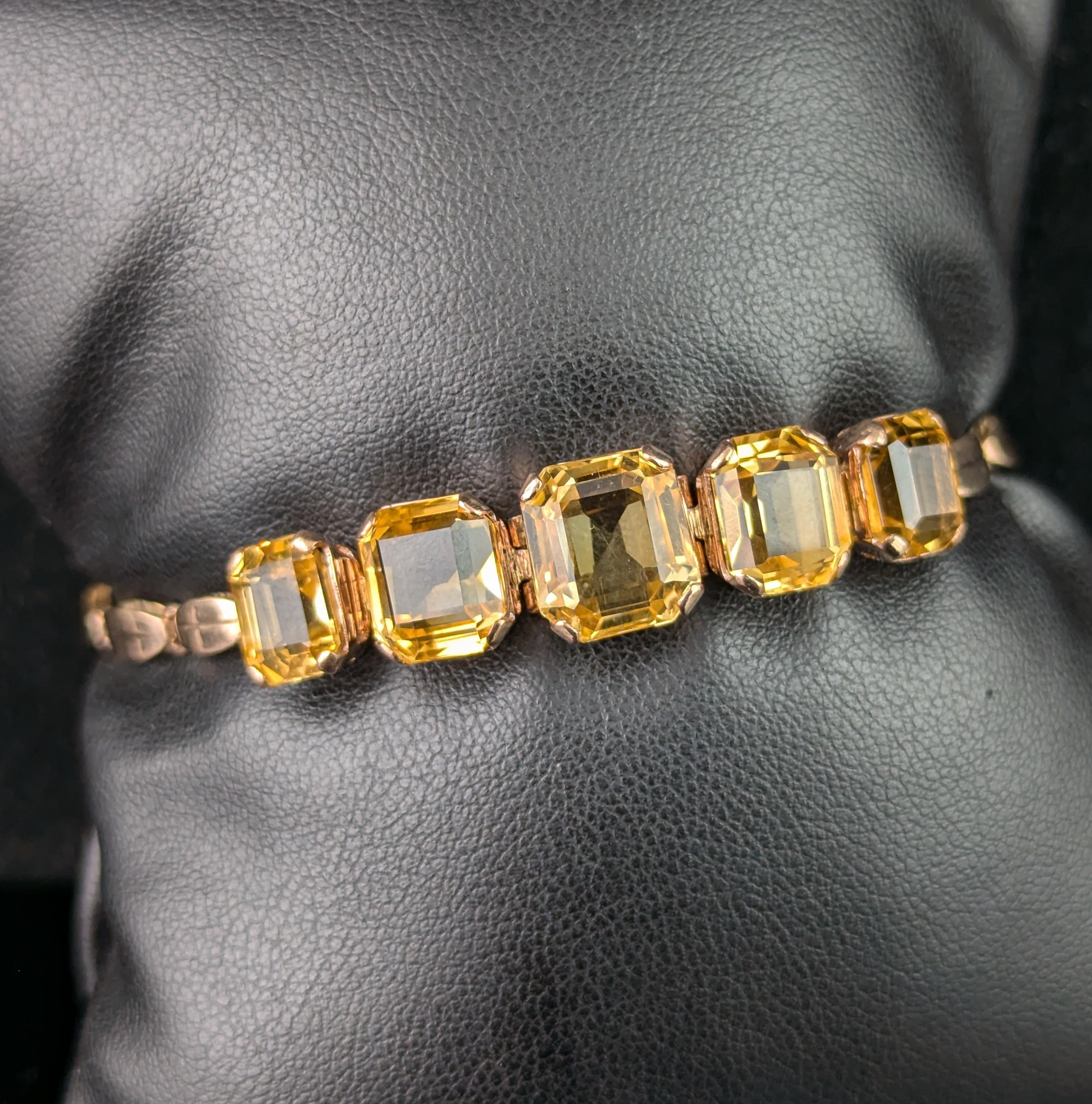 Bracelet vintage en or 9k Citrine, lien fantaisie Pour femmes en vente