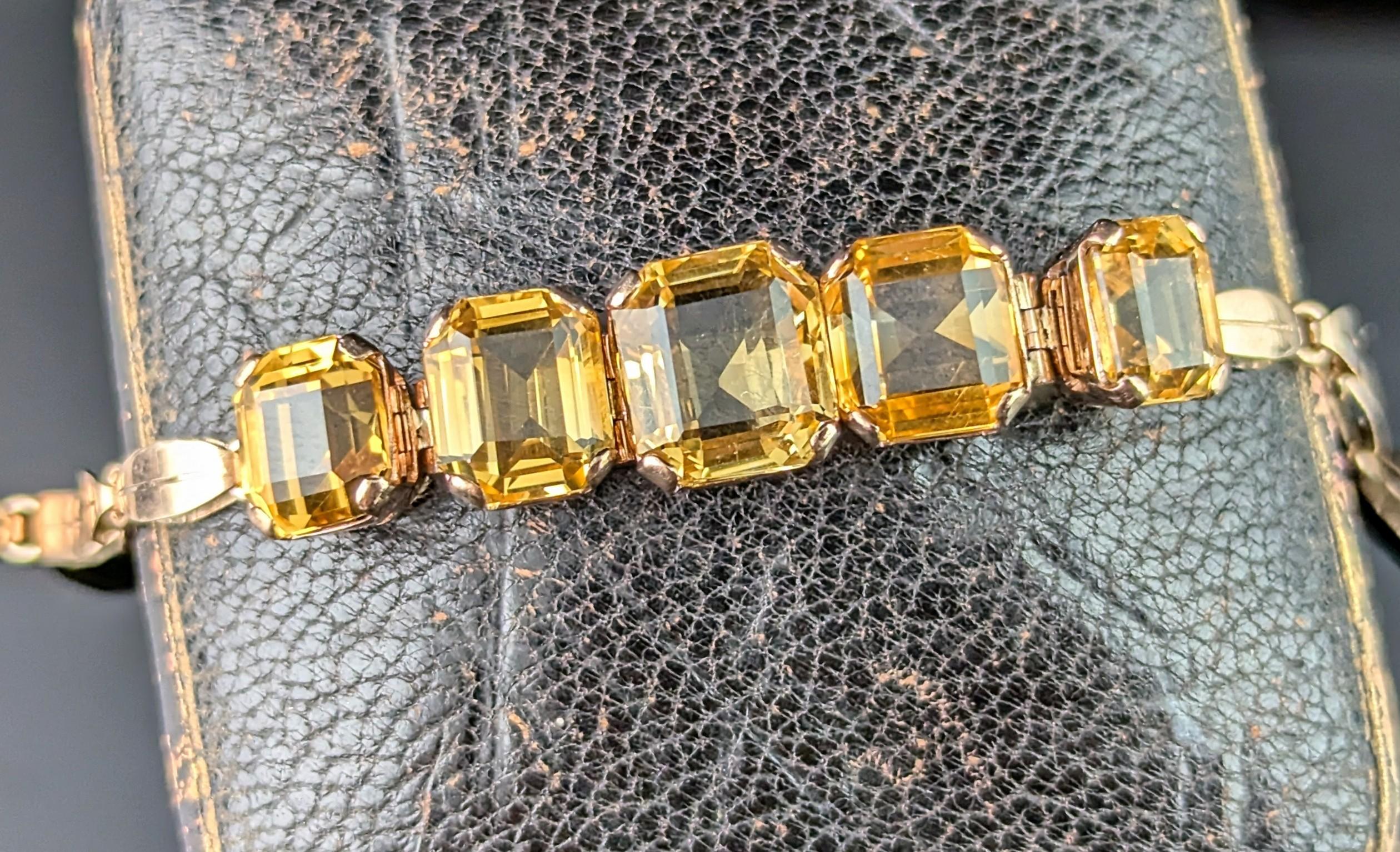 Bracelet vintage en or 9k Citrine, lien fantaisie en vente 1