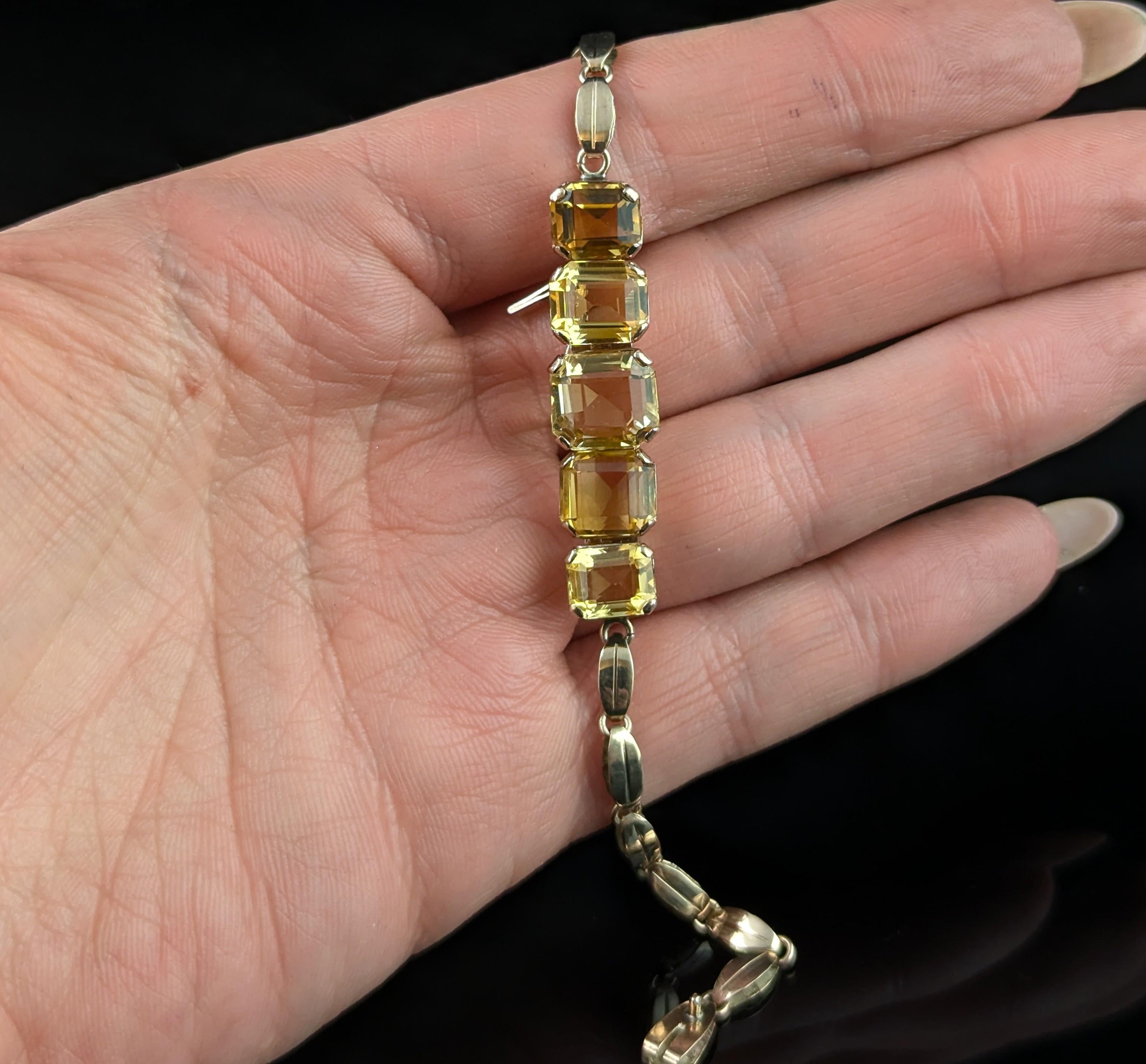 Bracelet vintage en or 9k Citrine, lien fantaisie en vente 2