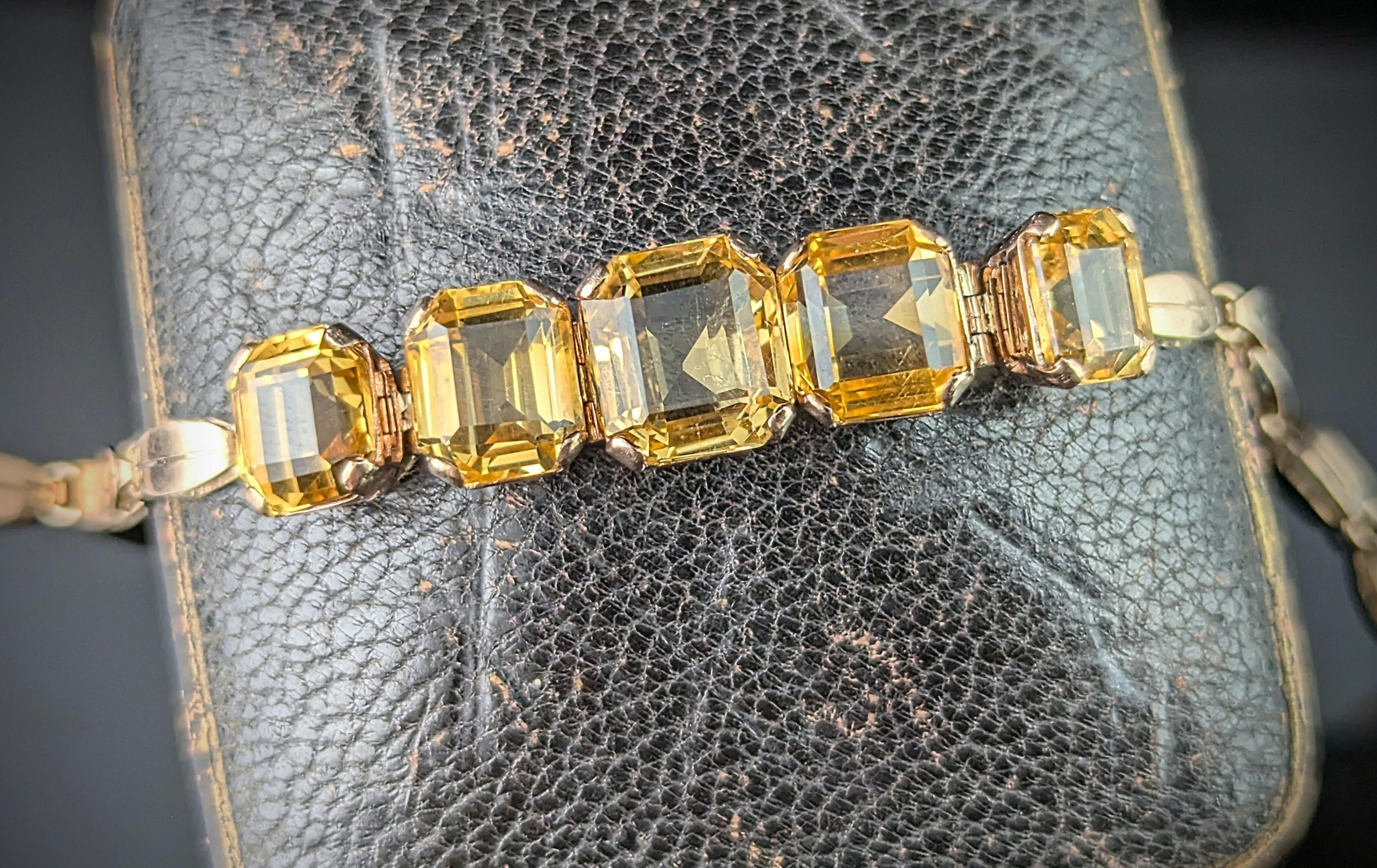 Bracelet vintage en or 9k Citrine, lien fantaisie en vente 3