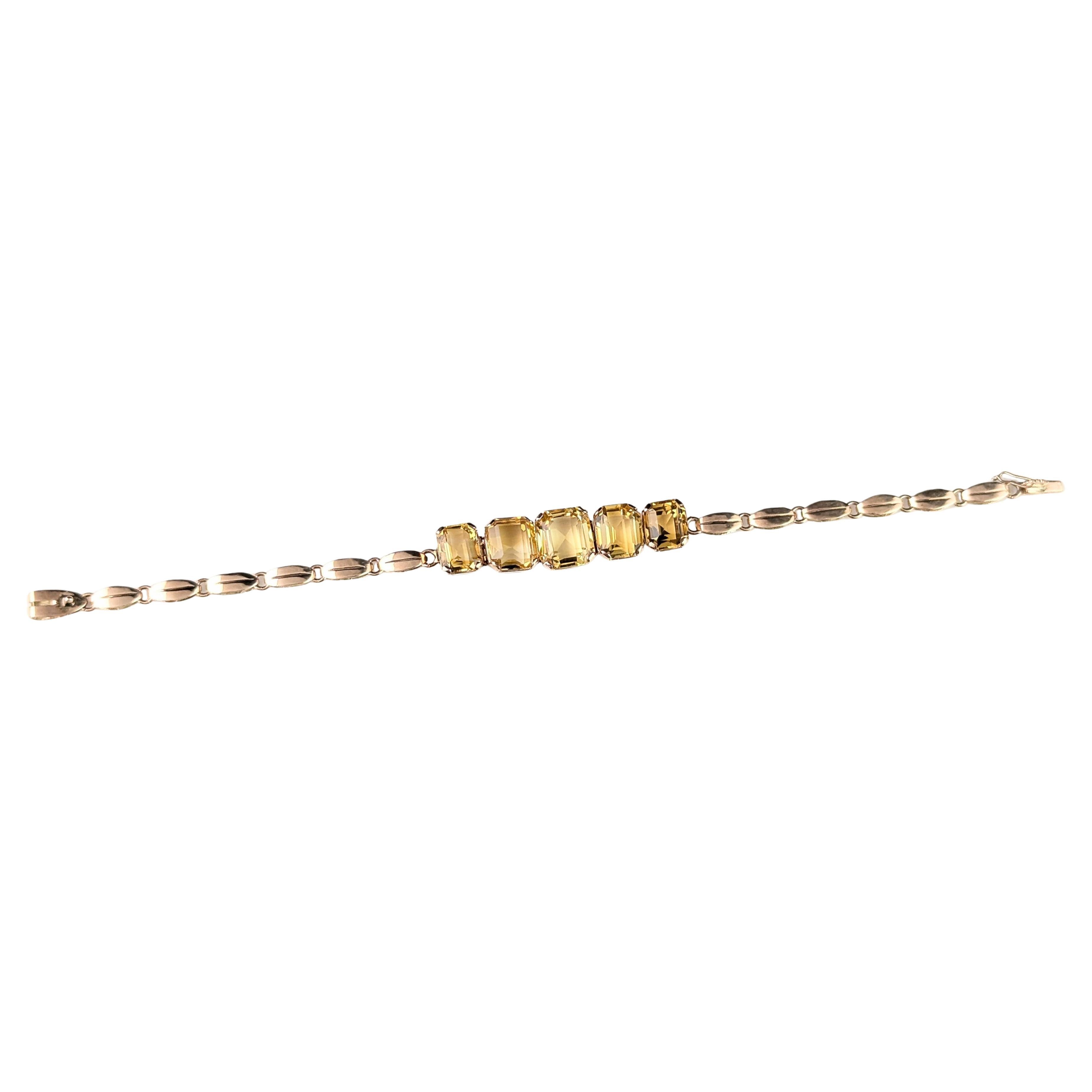Vintage 9k gold Citrine bracelet, fancy link