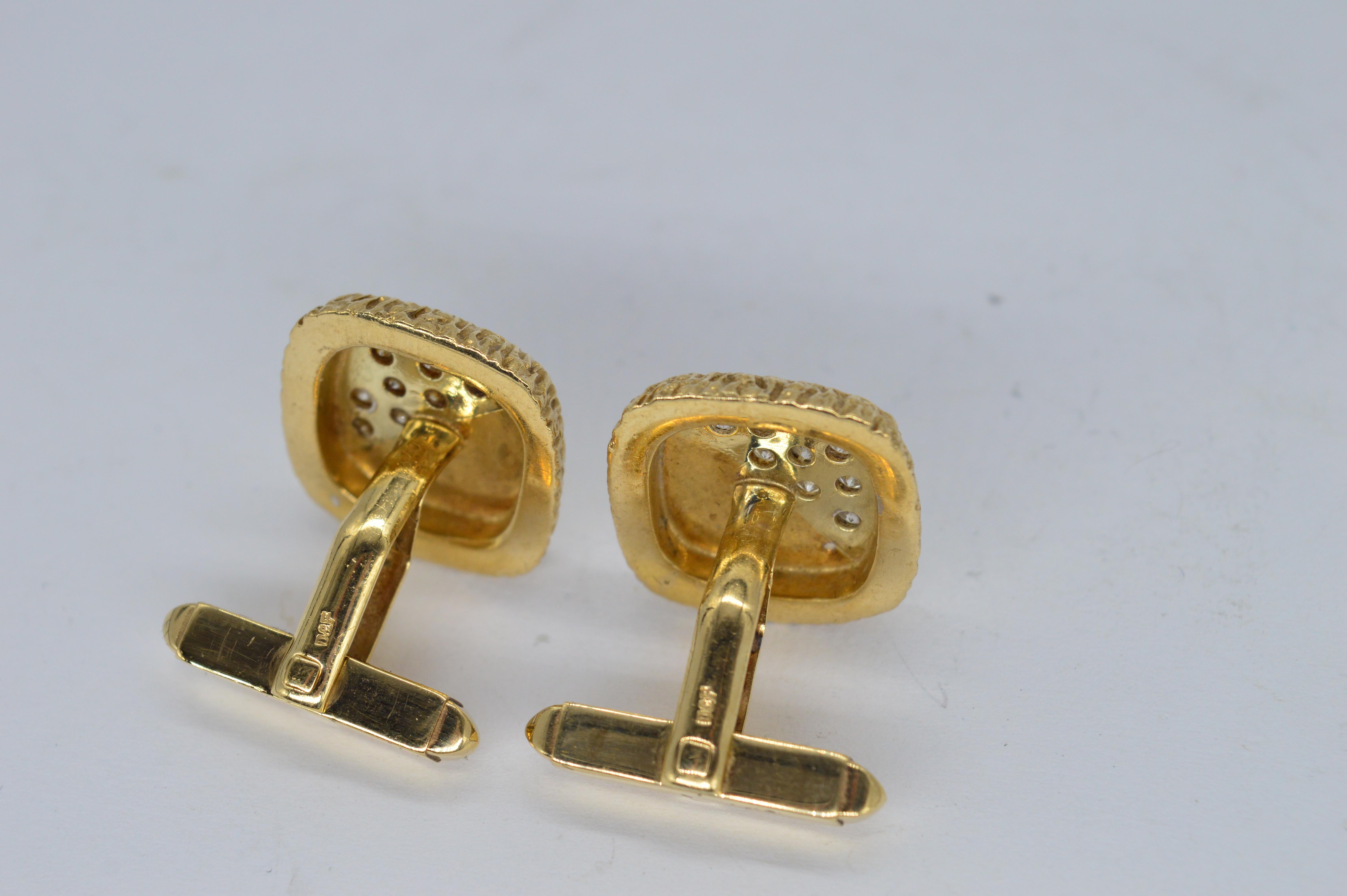 Vintage 9K Gold Deakin and Francis Diamond Studded Art Deco Brutalist Cufflinks In Excellent Condition For Sale In Benfleet, GB