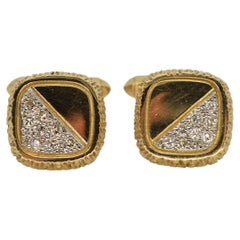 Vintage 9K Gold Deakin and Francis Diamond Studded Art Deco Brutalist Cufflinks