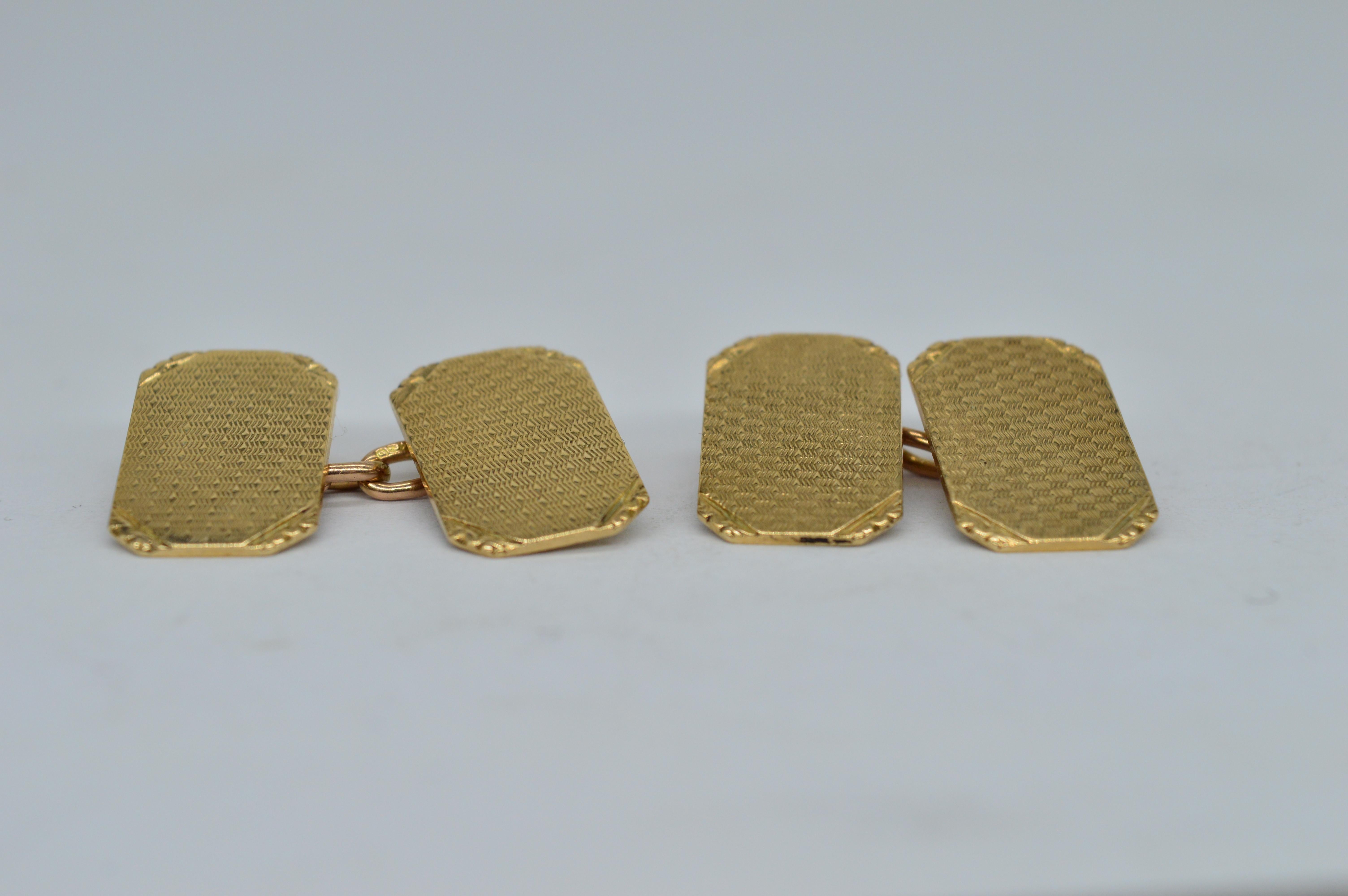 Vintage 9K Gold Deakin and Francis Engine Turned Art Deco Classic Cufflinks For Sale 1