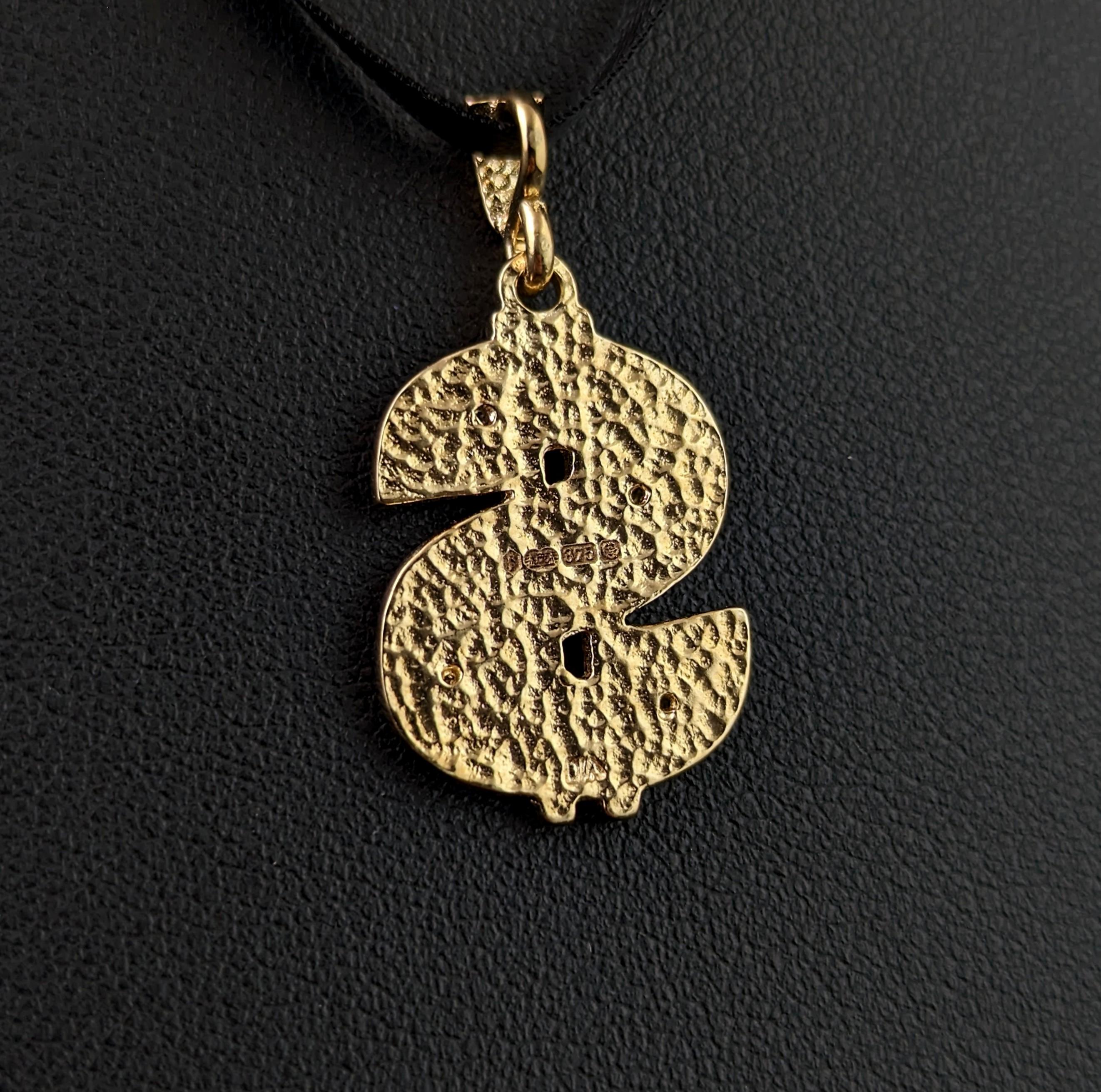 Vintage 9k gold Diamond Dollar sign pendant For Sale 4