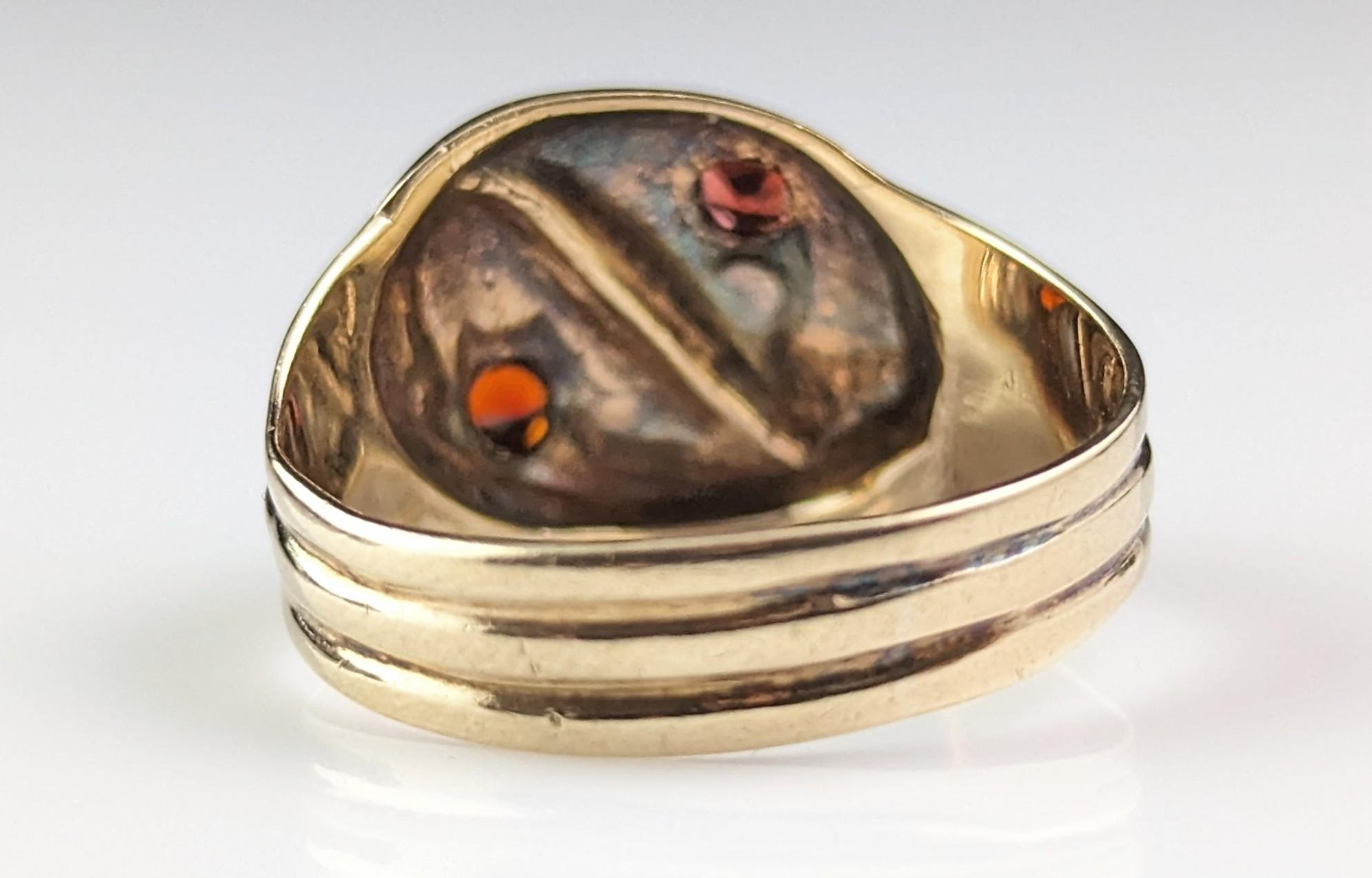 Vintage 9k gold double snake ring, Garnet, Victorian style  6