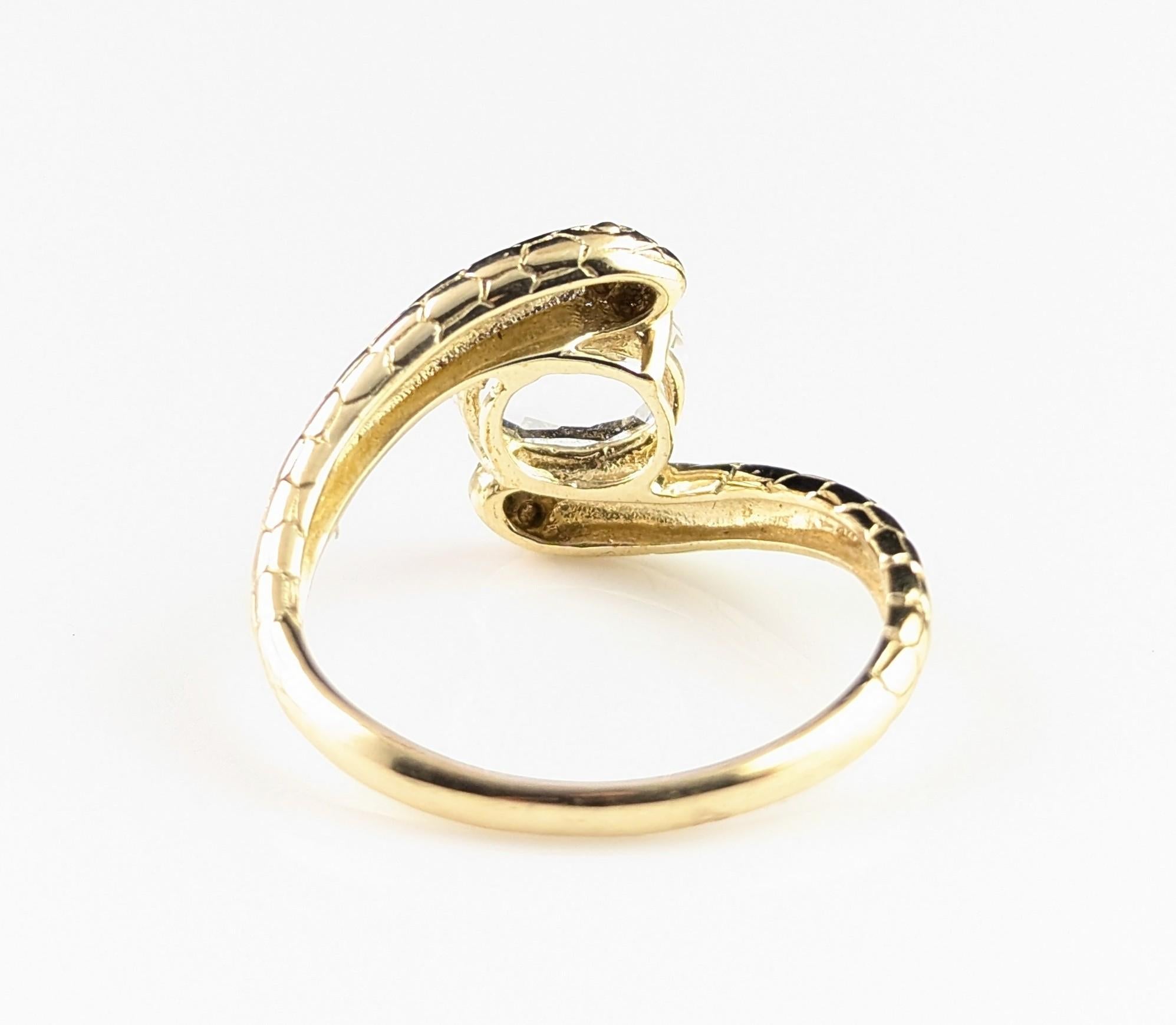 Vintage 9k gold double snake ring, Rock crystal 5
