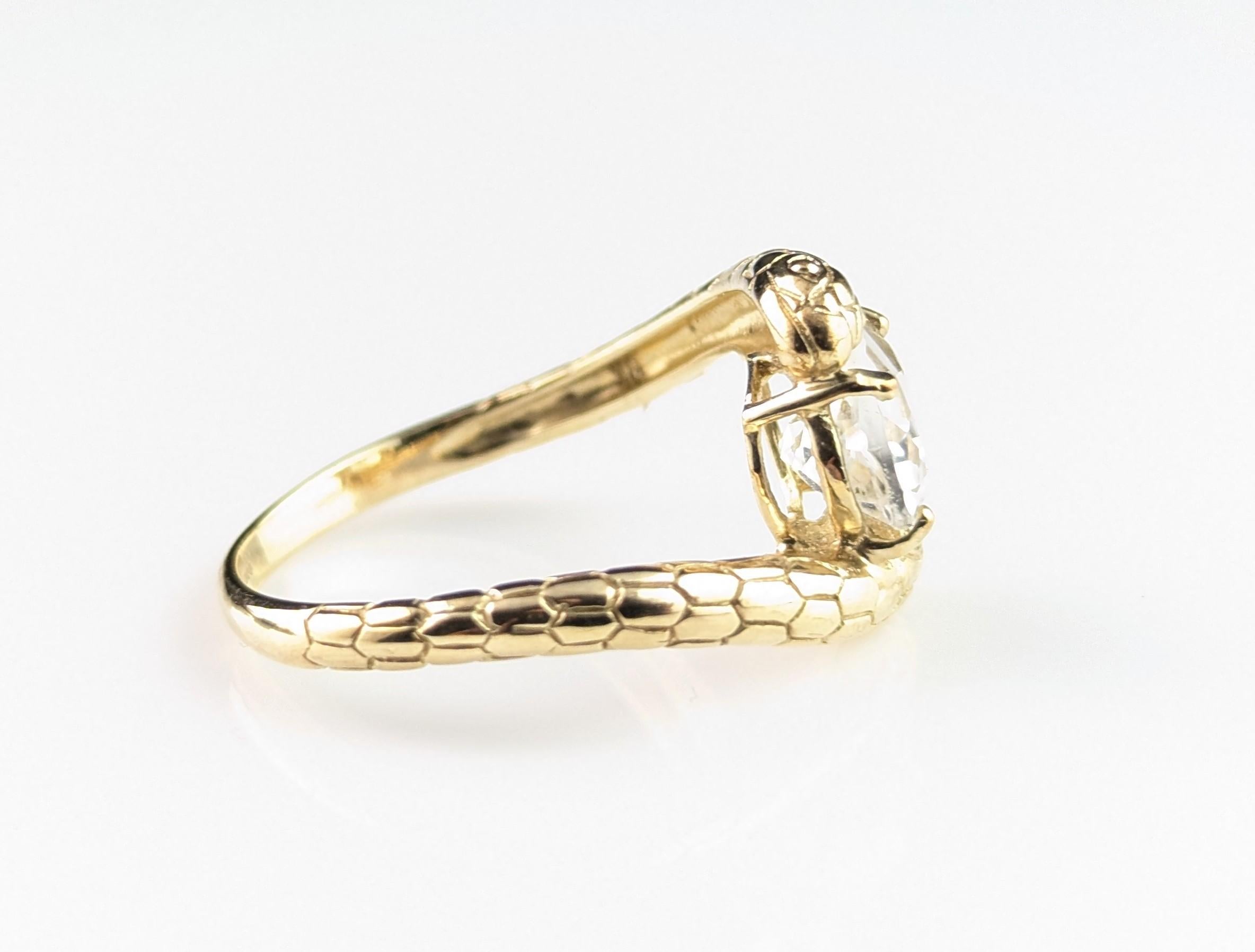 Vintage 9k gold double snake ring, Rock crystal 6