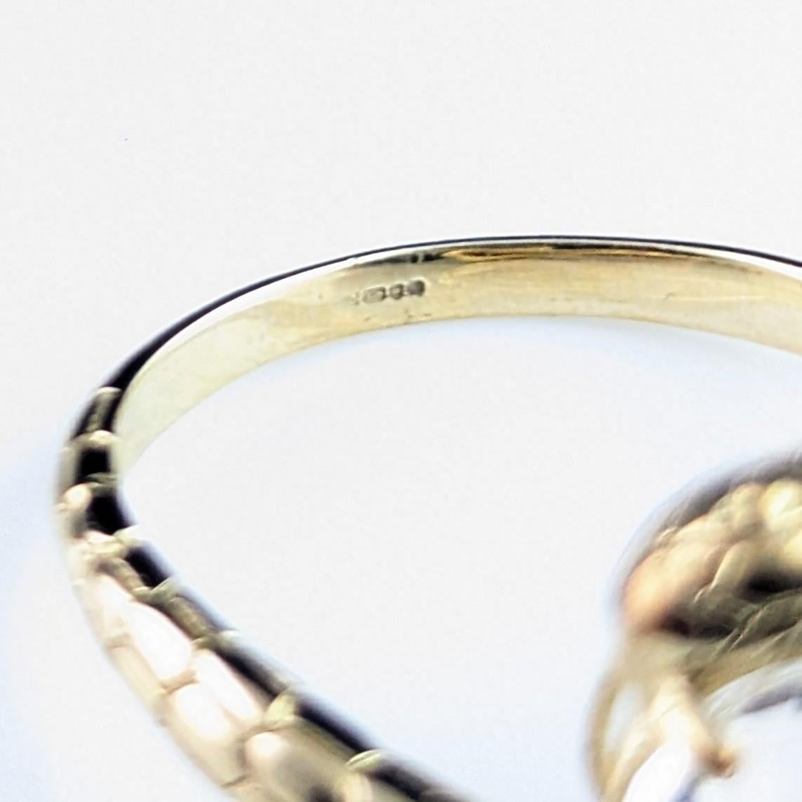 Vintage 9k gold double snake ring, Rock crystal 9