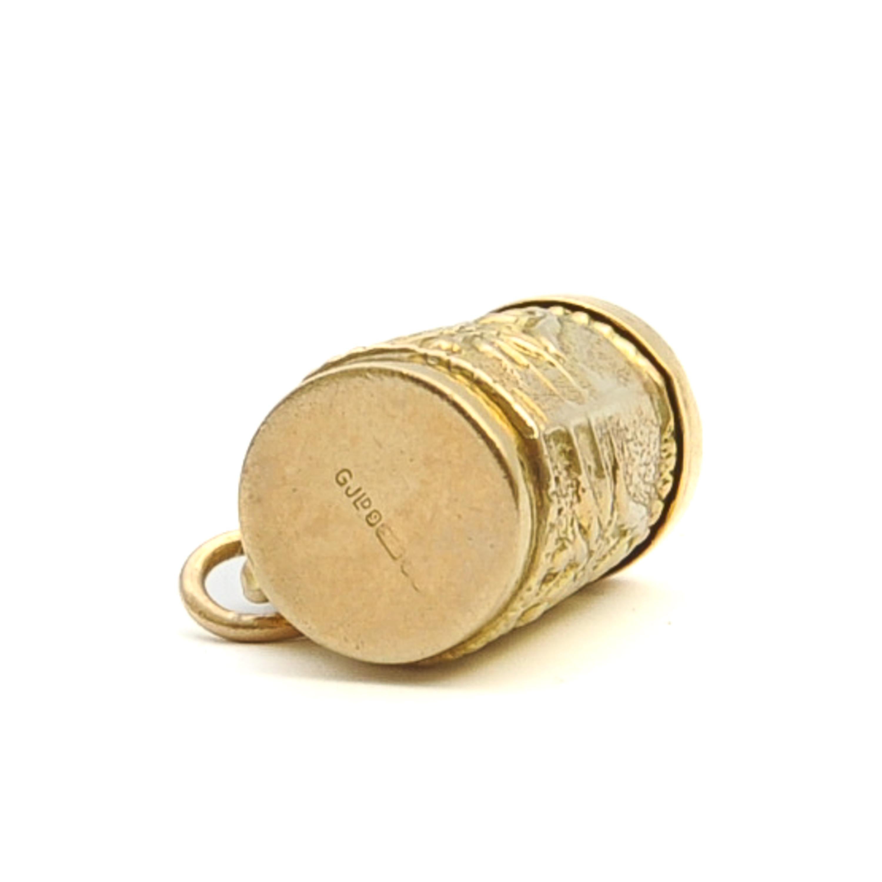 Women's or Men's Vintage 9K Gold Engraved Edelweiss Beer Stein Mug Charm Pendant For Sale