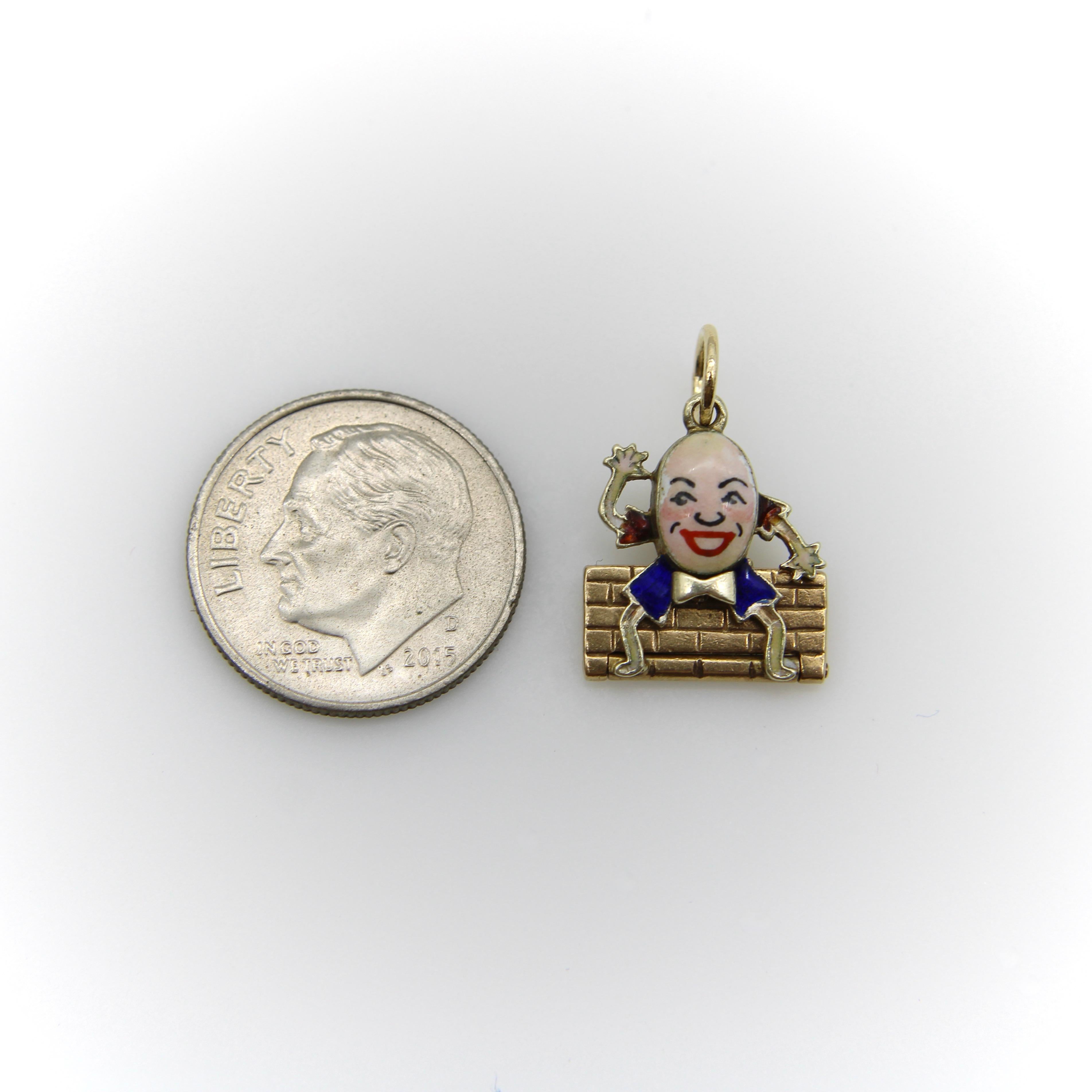 Vintage 9K Gold Enamel Articulated Humpty Dumpty Charm or Pendant 5