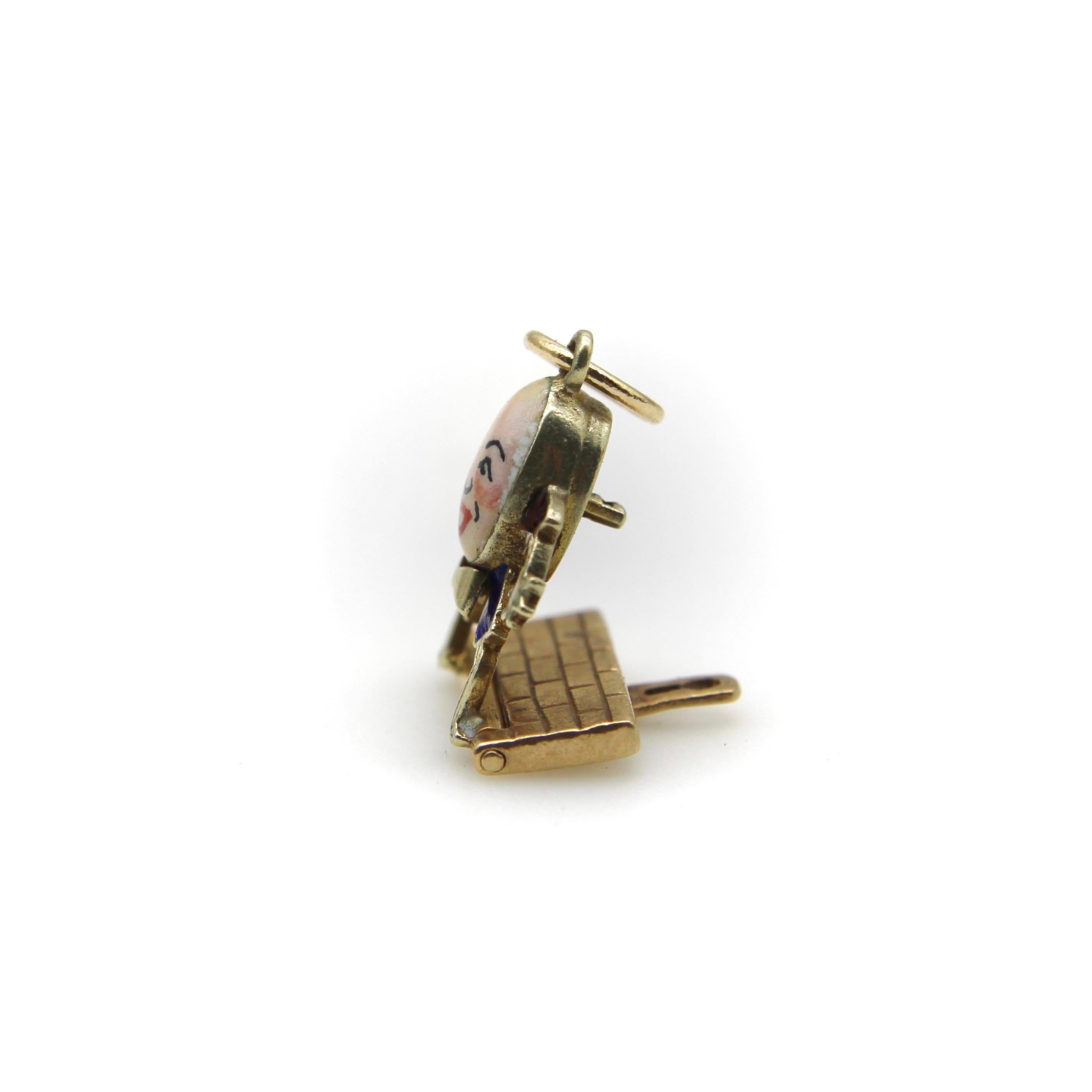 Modern Vintage 9K Gold Enamel Articulated Humpty Dumpty Charm or Pendant