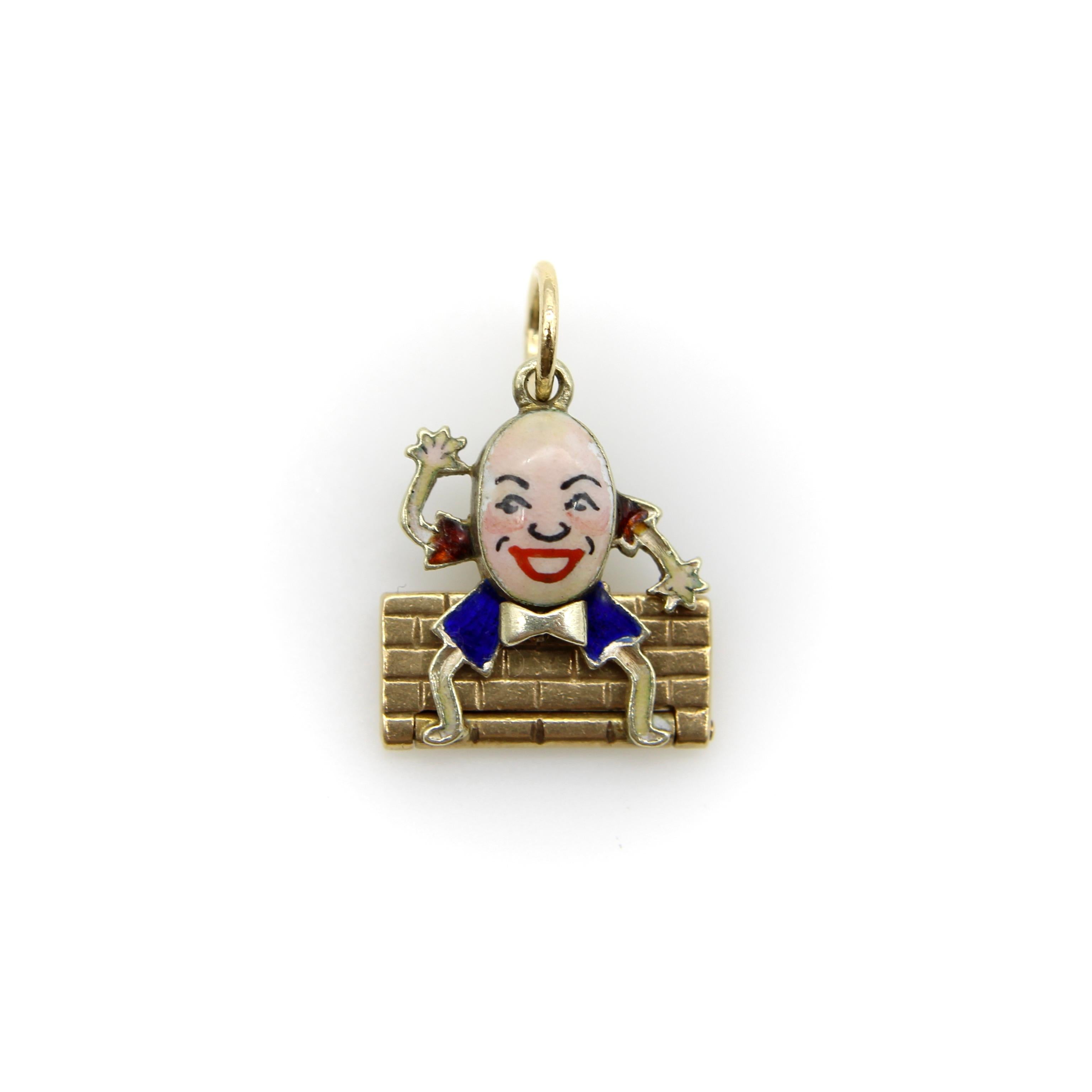 Vintage 9K Gold Enamel Articulated Humpty Dumpty Charm or Pendant 1