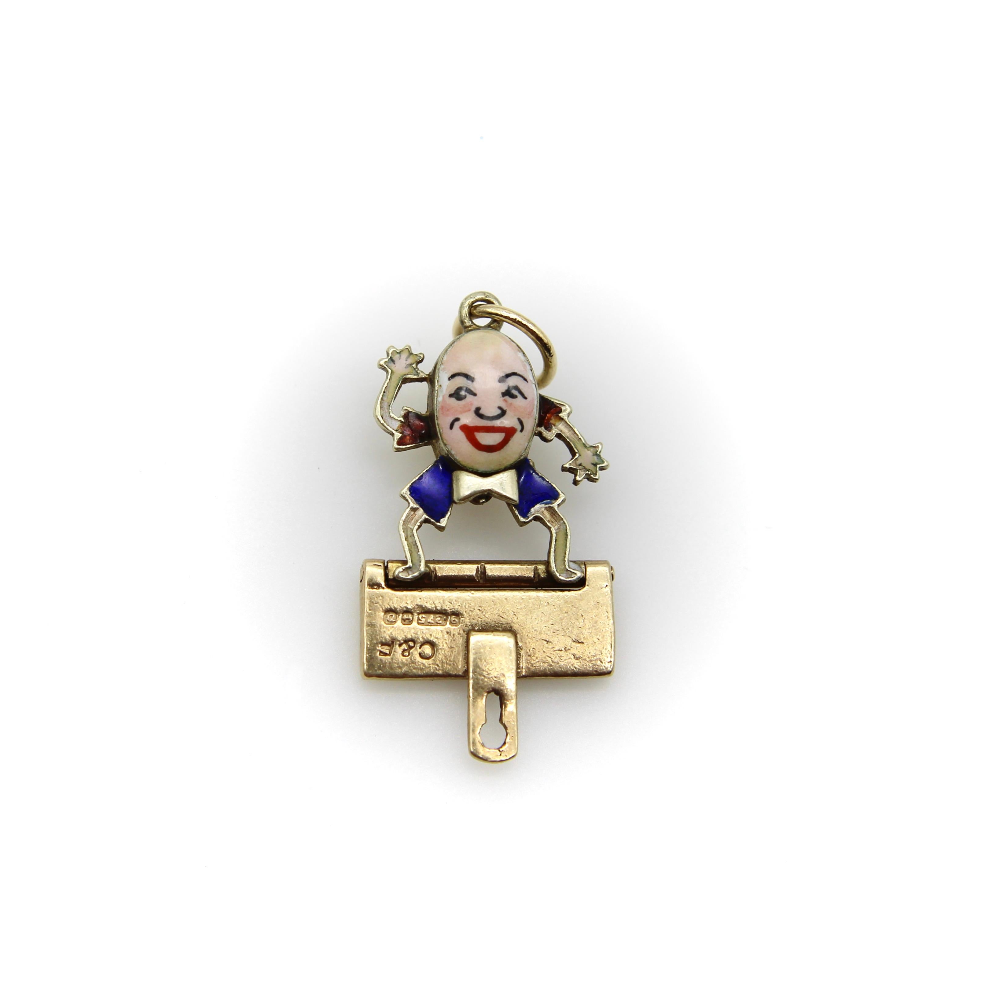 Vintage 9K Gold Enamel Articulated Humpty Dumpty Charm or Pendant 2