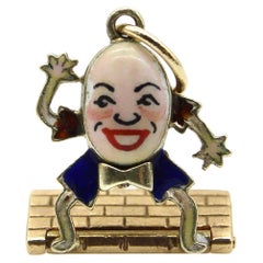 Vintage 9K Gold Enamel Articulated Humpty Dumpty Charm or Pendant