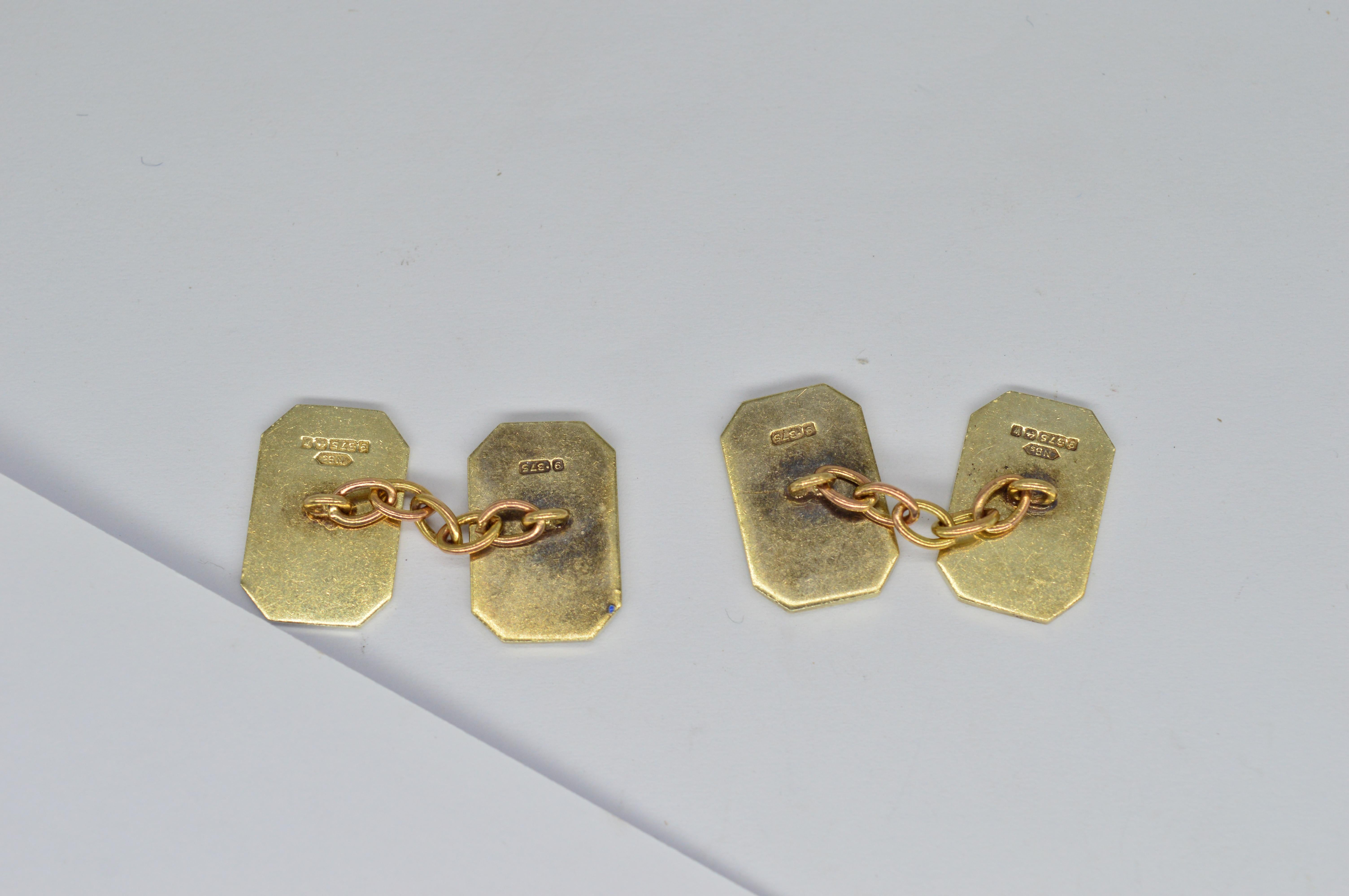 Women's or Men's Vintage 9K Gold Enamel Freemason Masons Art Deco Classic Cufflinks Gift Present For Sale
