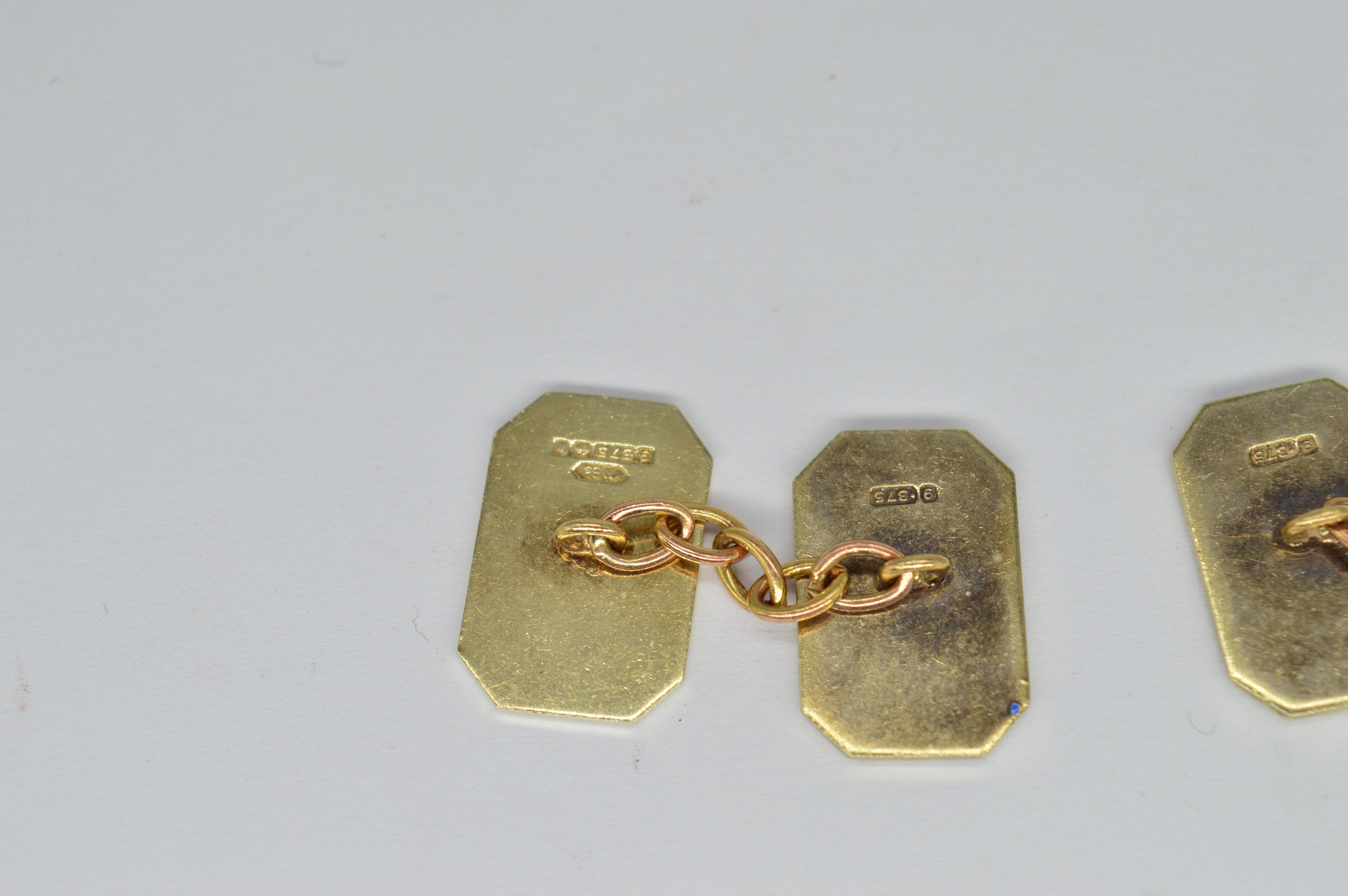 Vintage 9K Gold Enamel Freemason Masons Art Deco Classic Cufflinks Gift Present For Sale 1